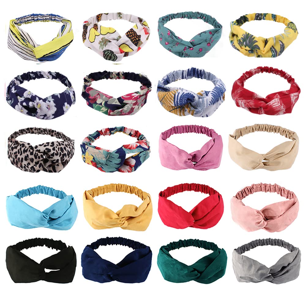 AHONEY 20 Pack Headbands for Girls Head Band for Women's Hair Cute Boho Headband Elastic Stretchy Twist Knotted Hair bands Yoga 