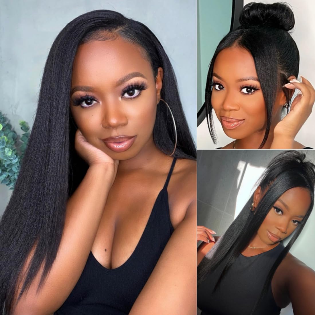 Beauty Forever 13X4 Pre-Everything Glueless Frontal Yaki Straight Lace Front Human Hair Wig,Bye Bye Knots Pre Bleached Ear To Ea