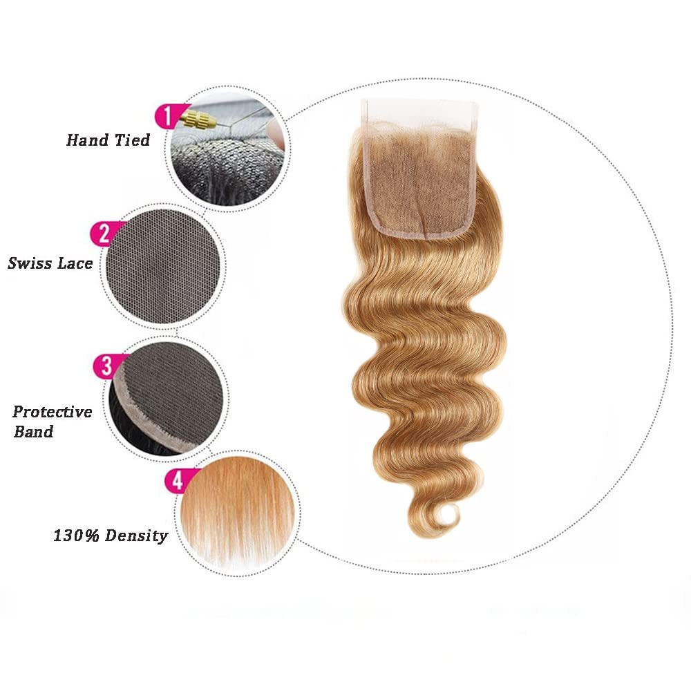 Honey Blonde Human Hair 4X4 Transparent Lace Pre Plucked With Baby Hair Free Part Bleached Konts Malaysian Natural Hair Raw Remy