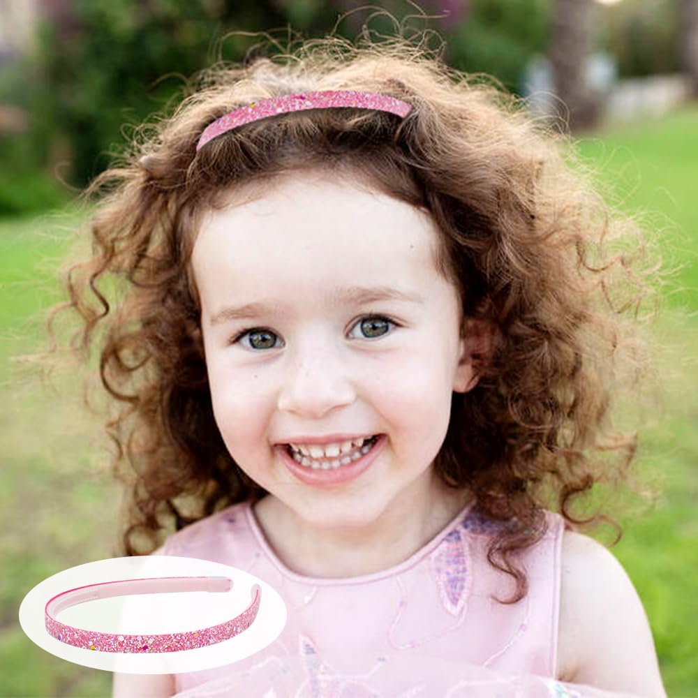 Cinaci 10 Pieces Colorful Glitter Sequin Elastic Plastic Headbands With Mini Teeth Thin Rainbow Hair Bands Accessories For Toddl