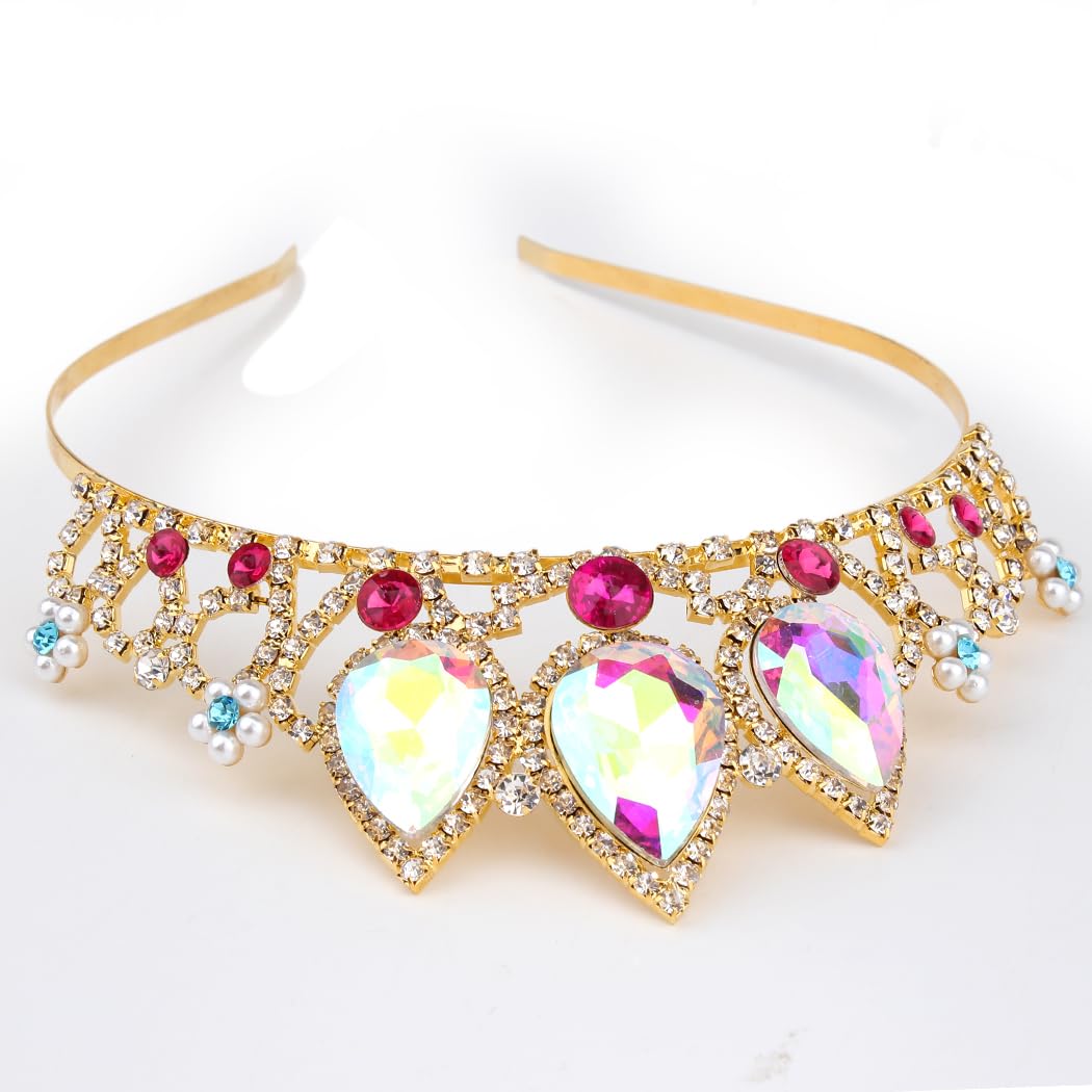 Cocide Rapunzel Crown For Girls Ab Crystal Tiara And Crown For Birthday Party Pearl Headband For Rhinestone Princess Hairpiece F
