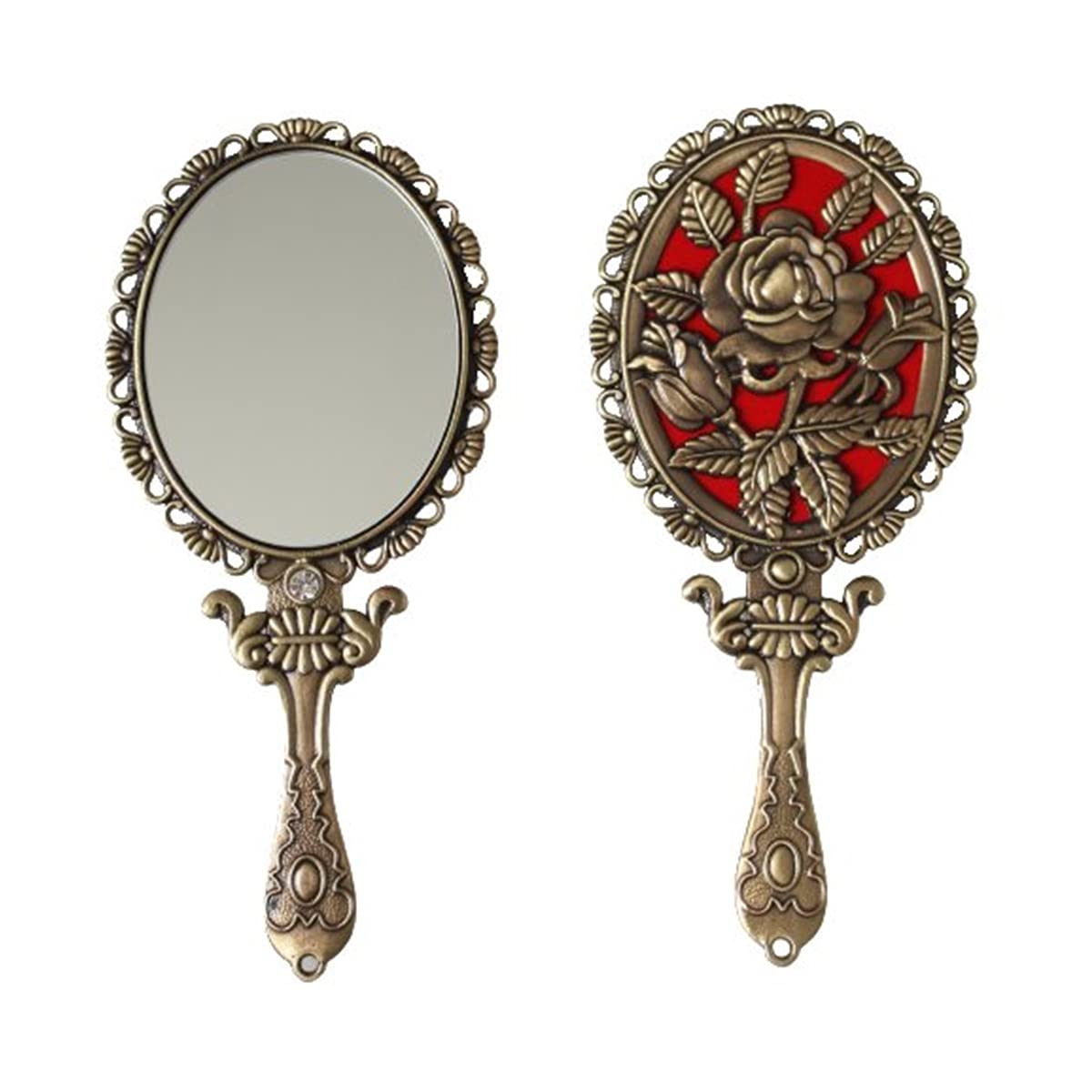 Sehamano Vintage Hand Mirror With Embossed Rose On The Back Handheld Makeup Beauty Metal Mirror Compact Purse Small Mirror (Bras