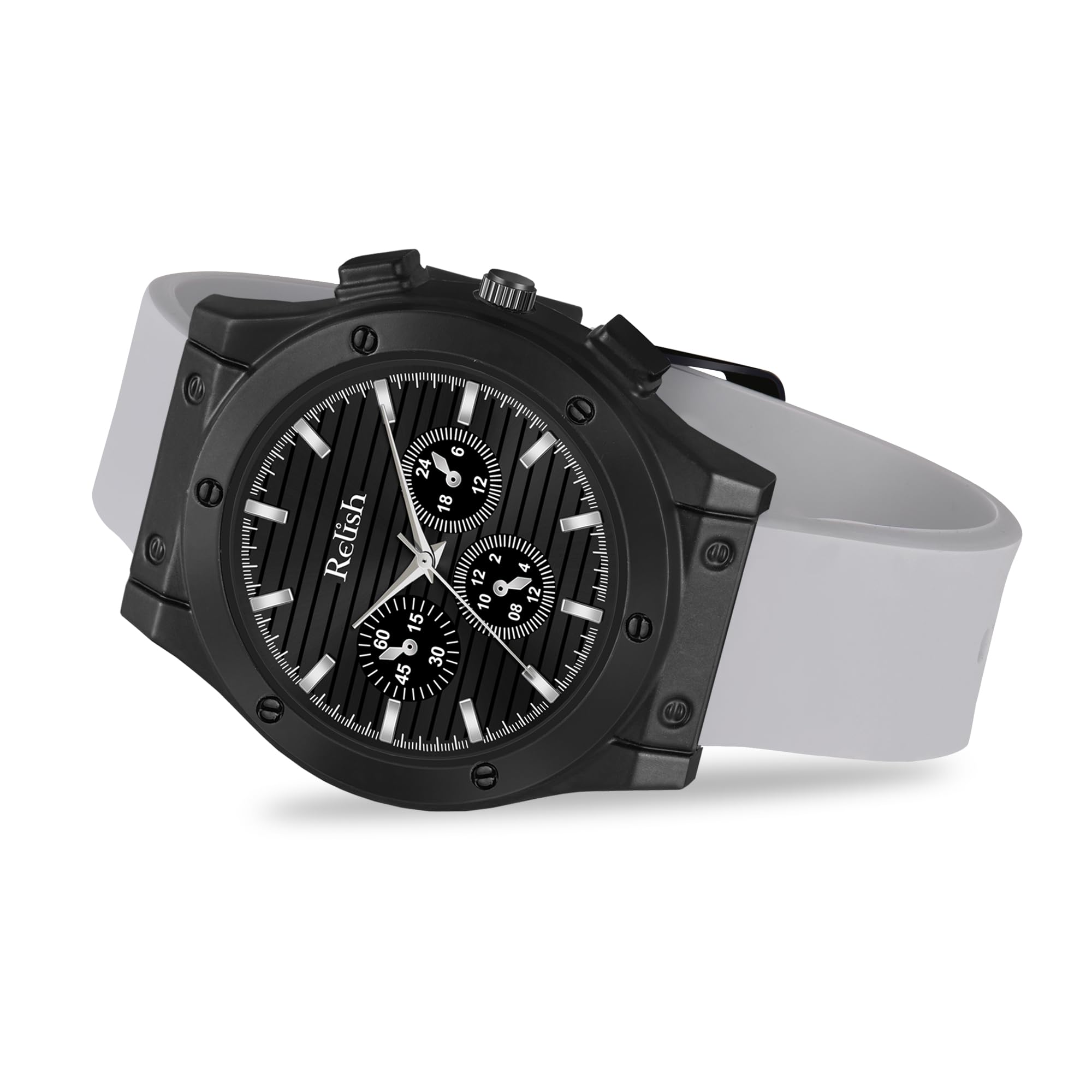 Relish Analogue MenS Watch Black Dial & Gray Colored Strap | Quartz Movement | Classic Brass Dial | Durable Silicone Strap