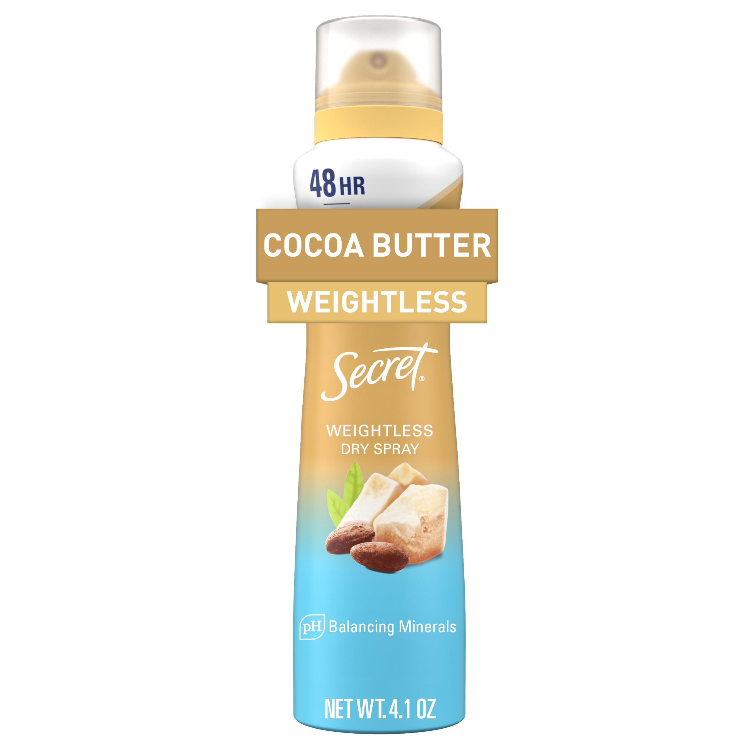 Secret Dry Spray Antiperspirant Deodorant for Women, 48hr Weightless Sweat & Odor Protection, Gentle on Skin, Cocoa Butter Scent
