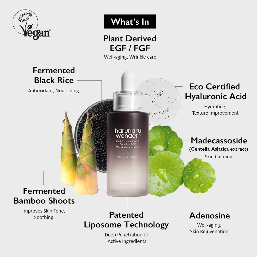 Haruharu Wonder Black Rice Botanical 2Gf Ampoule 1 Fl.Oz / 30Ml | Facial Serum, Egf Serum, Anti-Aging Serum, Wrinkle Care | Crue
