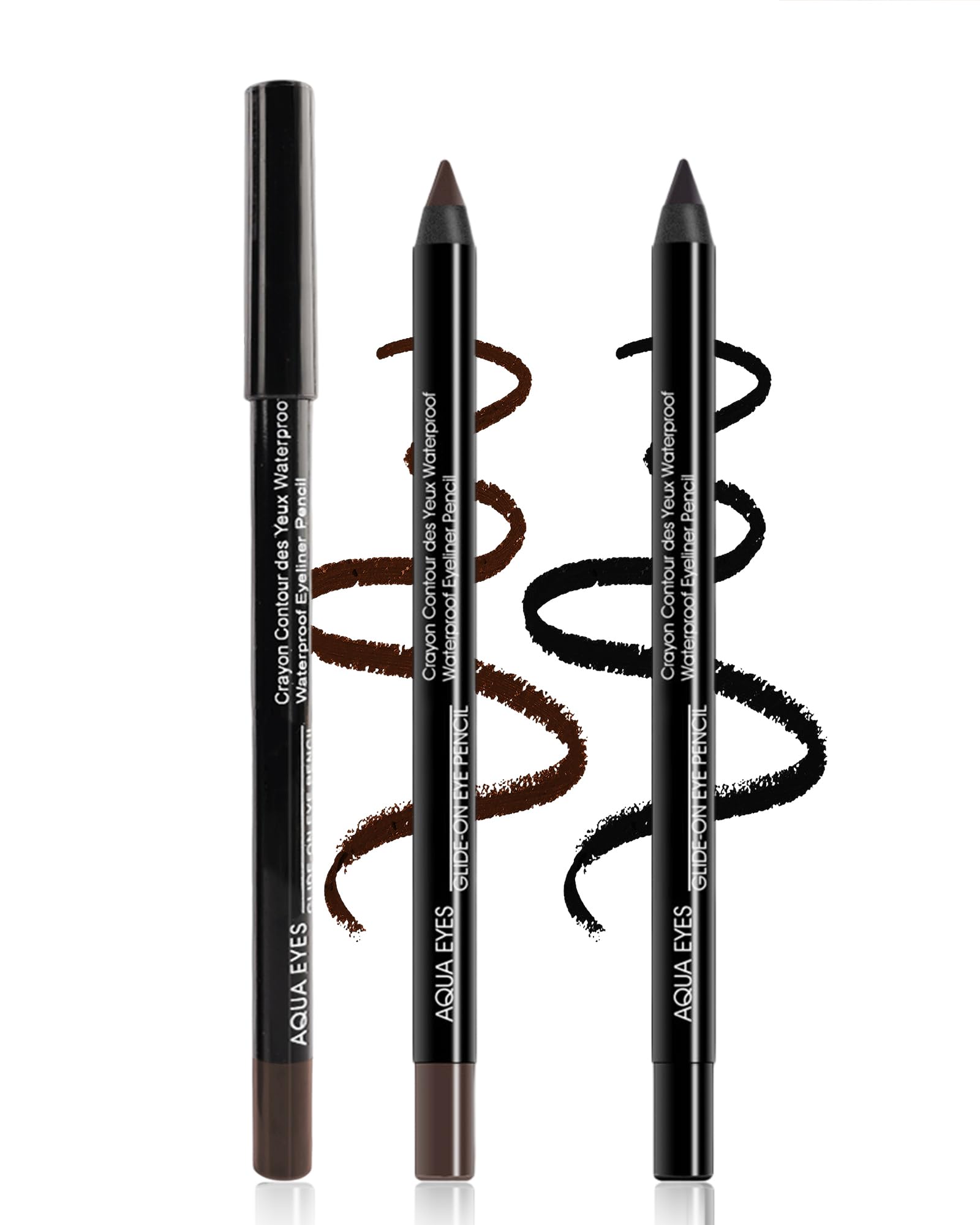 Gel Eyeliner Pencil-3Pcs Brown Black Waterproof Smudge-Proof Gel Eyeliner Waterline Pencil,Fade-Proof Eye Liner Pencil Water Lin