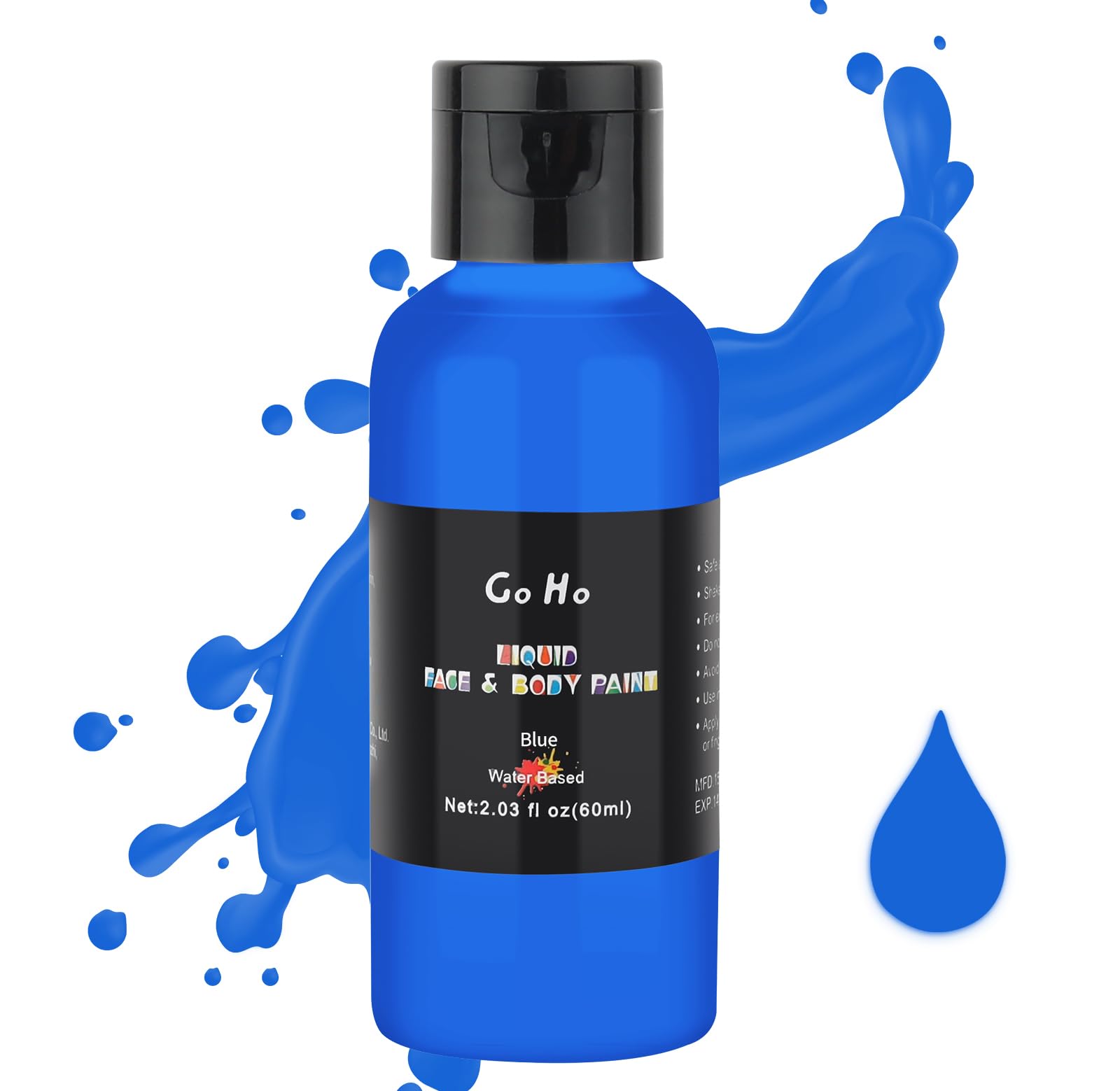 Go Ho Blue Face Body Paint(2.1 oz),Blue Makeup Water Based Face Paint and Body Paint for Airbrush Makeup Special FX, Cosplay, an