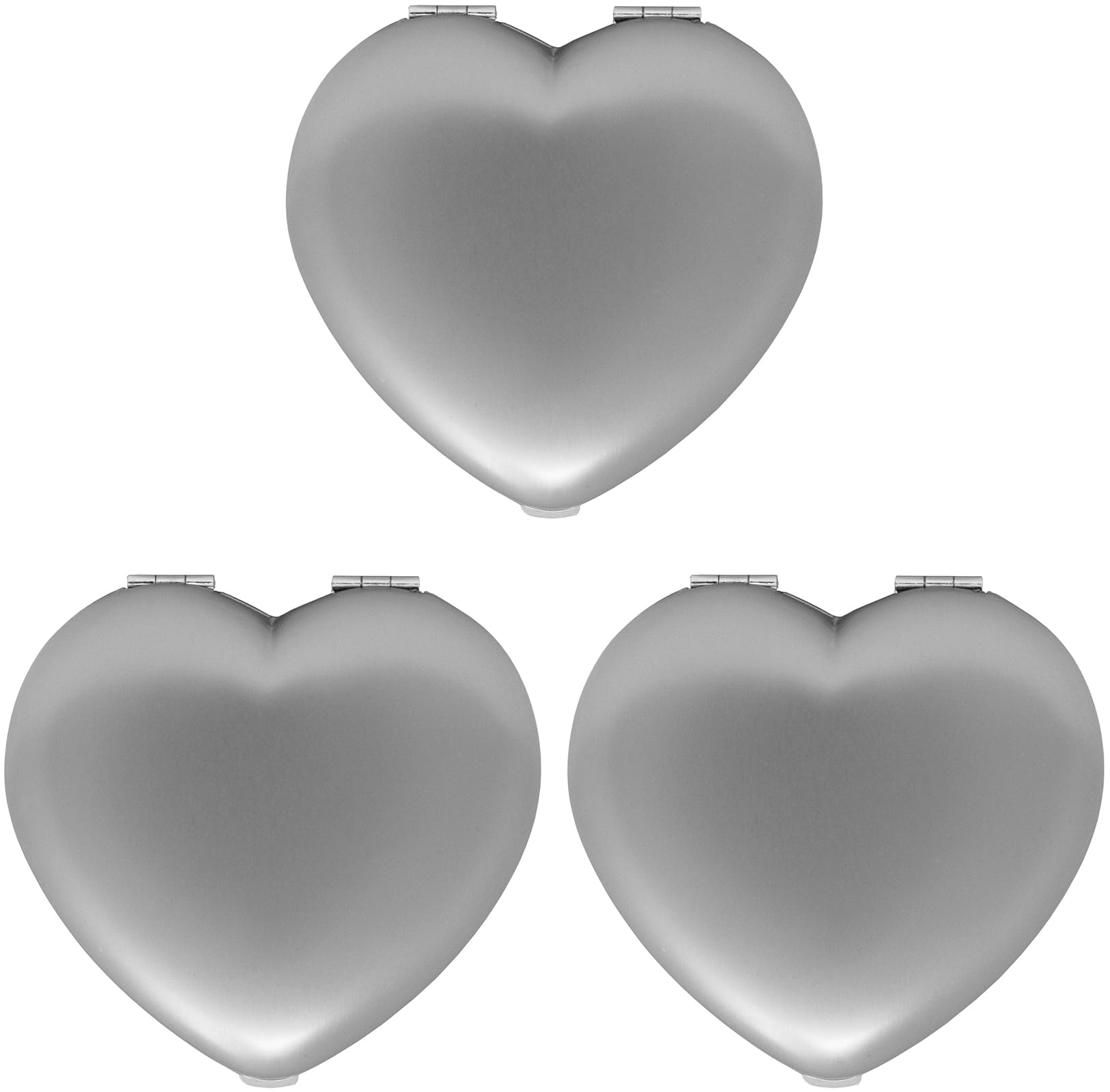 Set of 3 Contemporary Heart-Shaped Compact Mirrors with Reflective Finish (Silver)