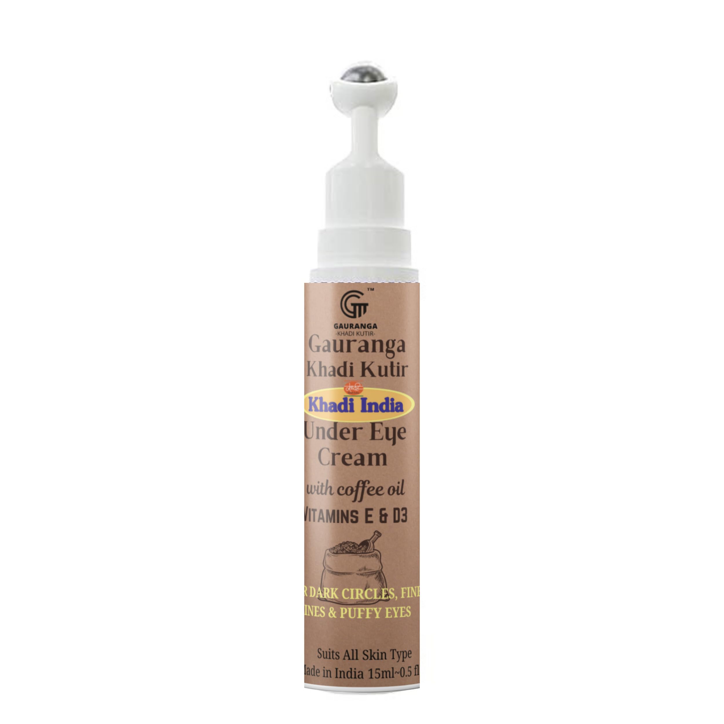 Gauranga Khadi Under Eye Serum Roll On With Potato Extracts, Coffee Oil And Vitamin E | Remove Dark Circles, Puffiness And Wrink