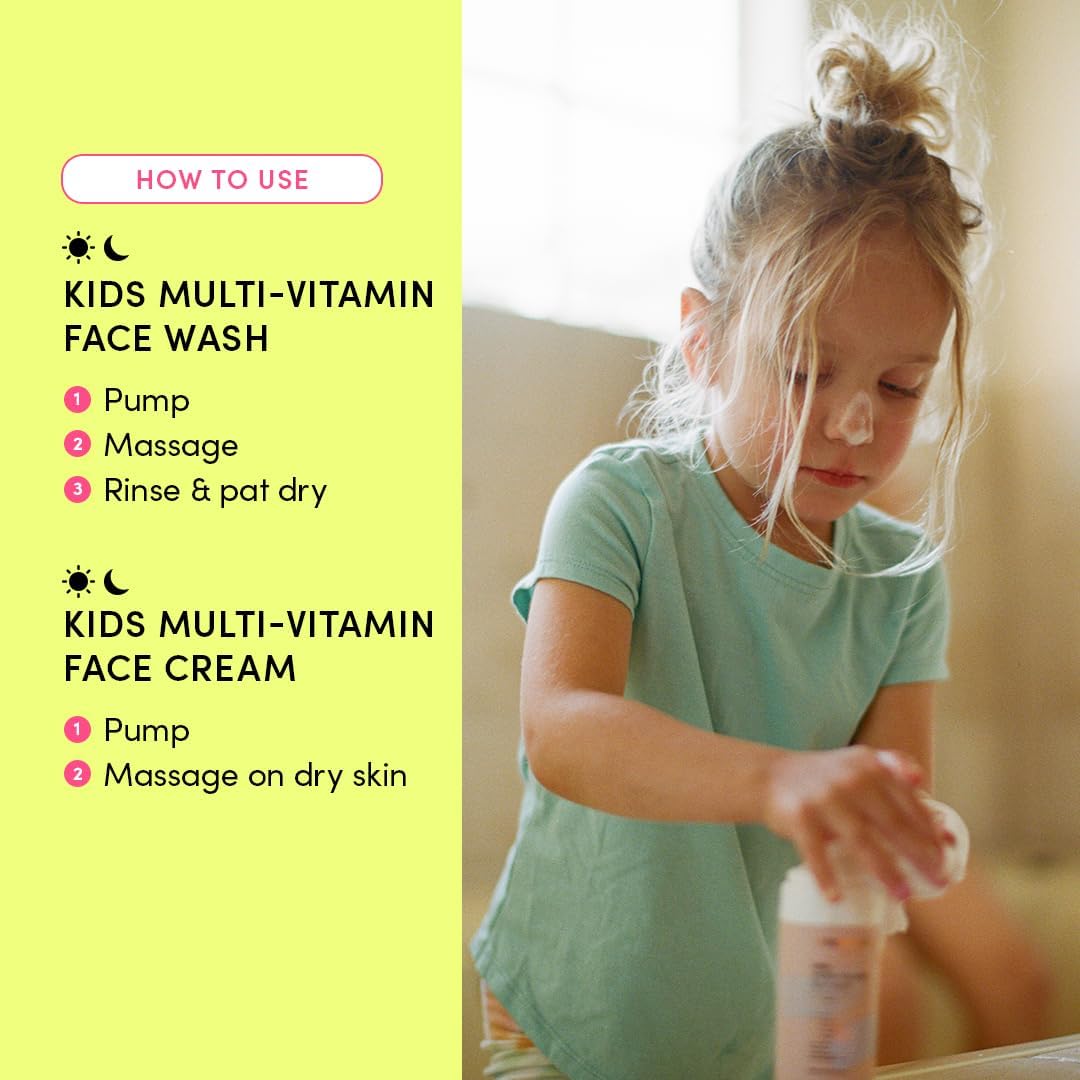 Evereden Happy Kids Skin & Lips Routine - Multi-Vitamin Kids Face Wash & Kids Face Cream & Tinted Lip Oil Set - Clean & Vegan Sk