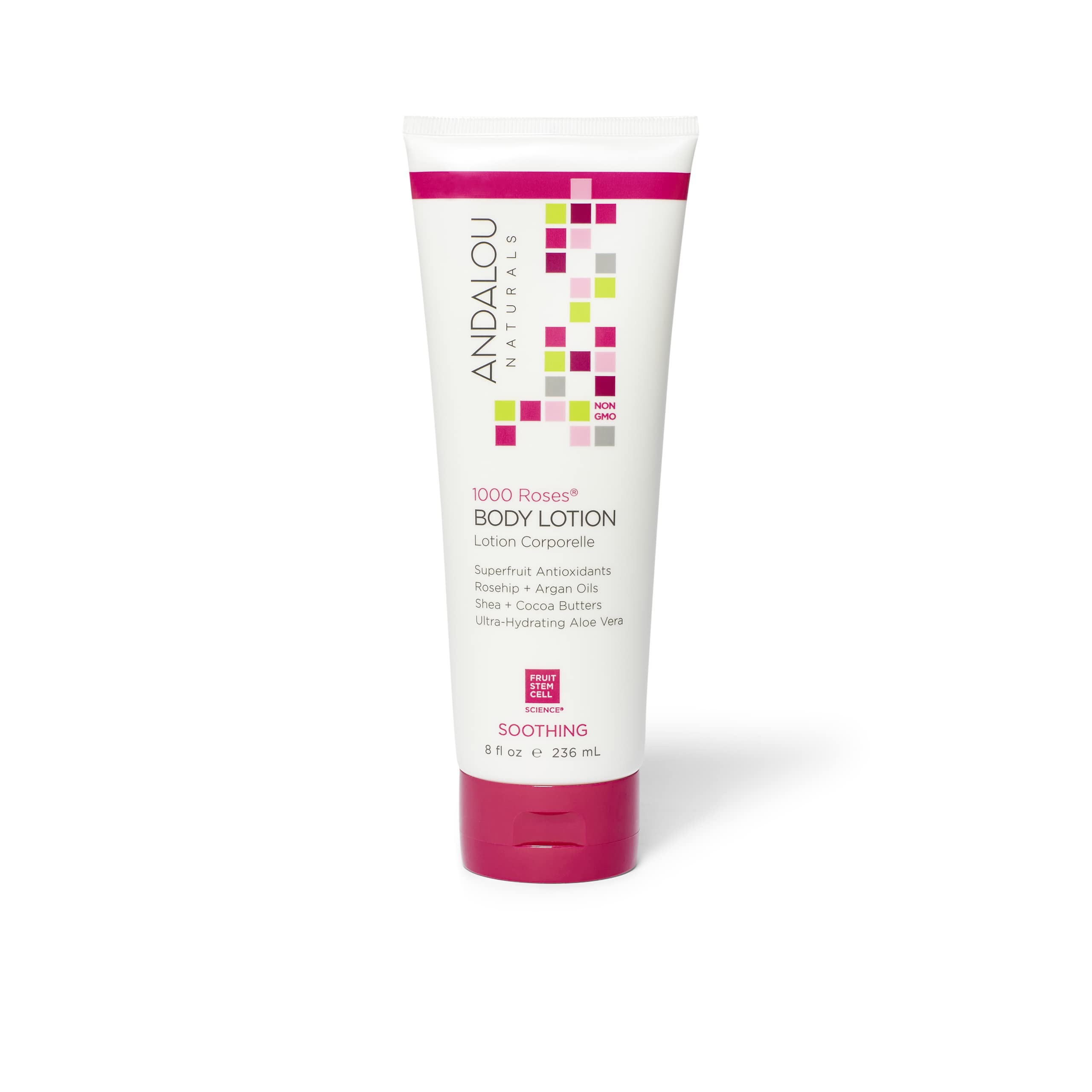 Andalou Naturals 1000 Roses Soothing Body Lotion, With Cocoa + Shea Butter, Aloe & Rosehip, Hydrating Sensitive Skin Lotion For