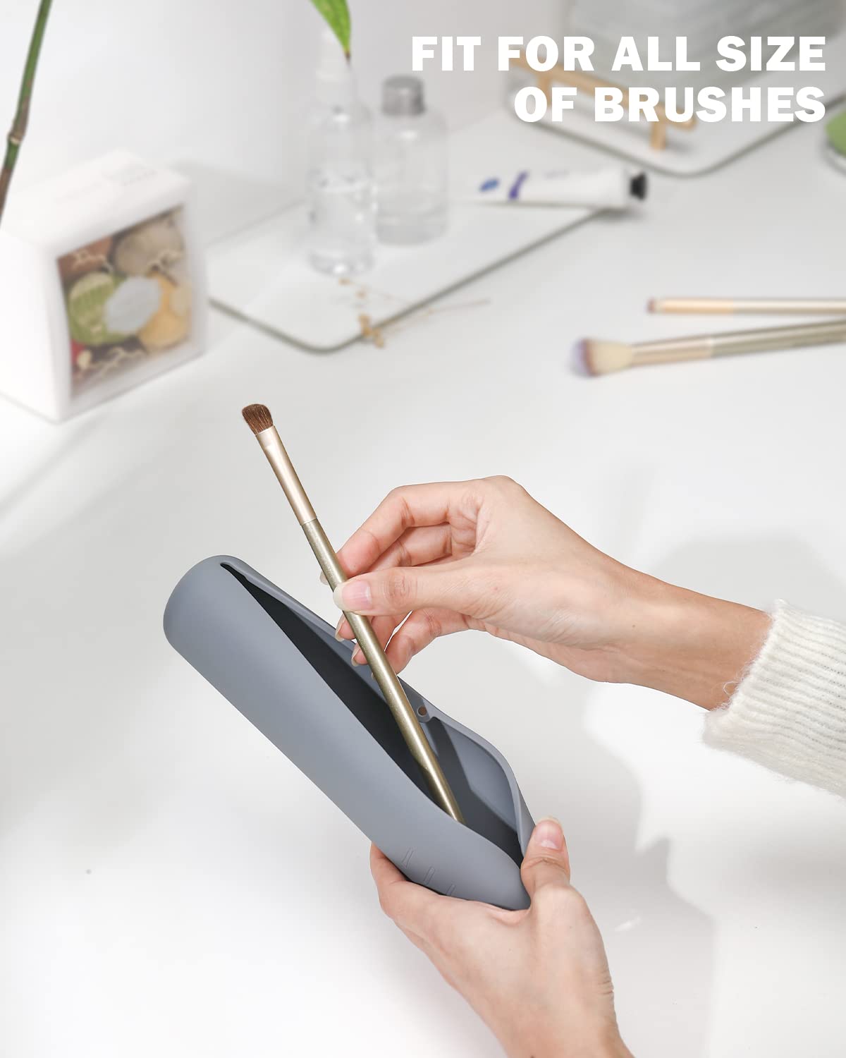 Bezox Travel Makeup Brush Holder With Strong Magnetic Buckle, Silicone Make Up Brush Pouch Case, Cosmetic Brush Mini Pouch Trave