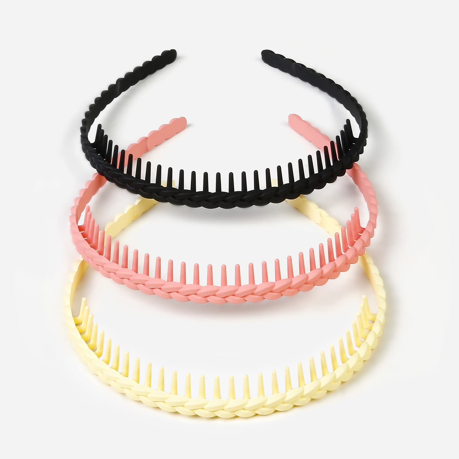 WOVOWOVO Braided Thin Headbands for Women, 12 Packs Plastic Hair Bands with Long Teeth for Girls Teens, Non Slip Fashion Hair Co