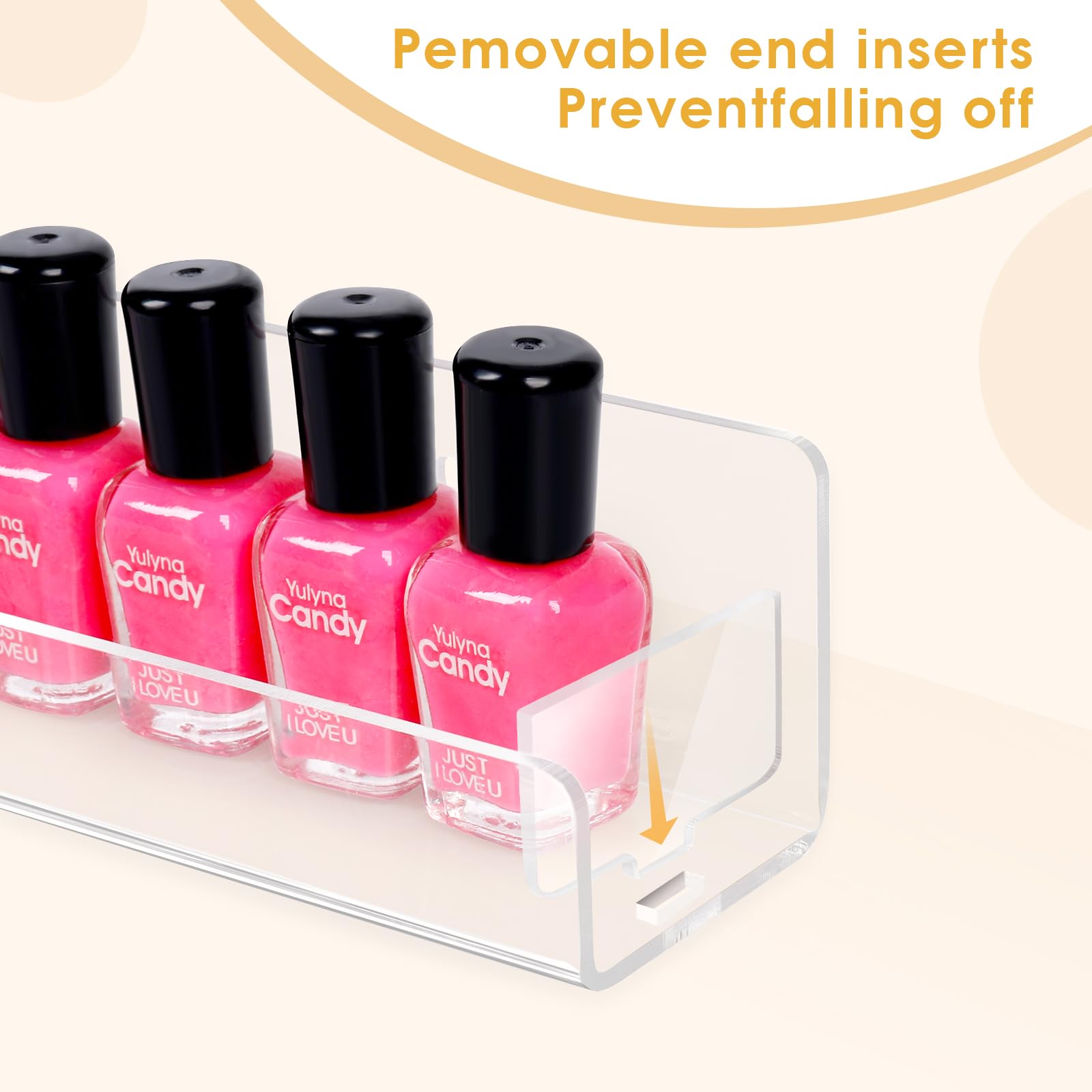 AumVum 6 Pack Nail Polish Organizer Wall Mounted Shelf with Removable Anti-Slip End Inserts, Paint Rack Acrylic Organizers Displ
