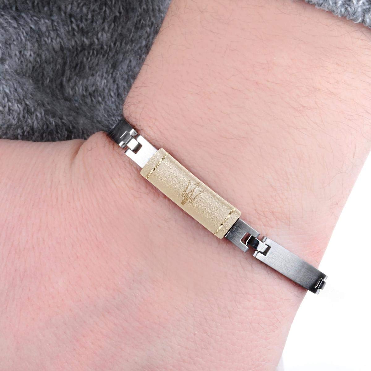 Maserati J Steel And White Leather Jm218Amd03 Men'S Bracelet