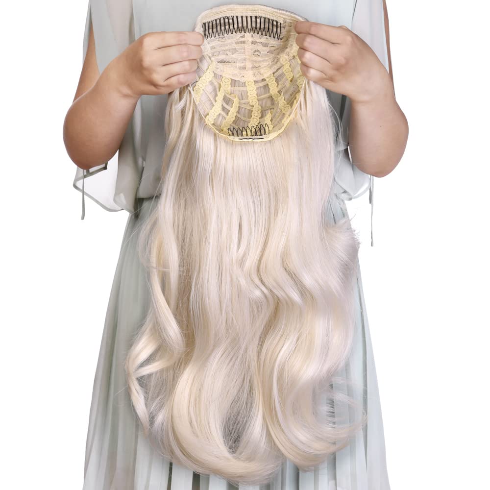 24'' Long Straight Wavy Clip in Half Head Tied Wig Synthetic Hair Extensions For Women 210g 13#