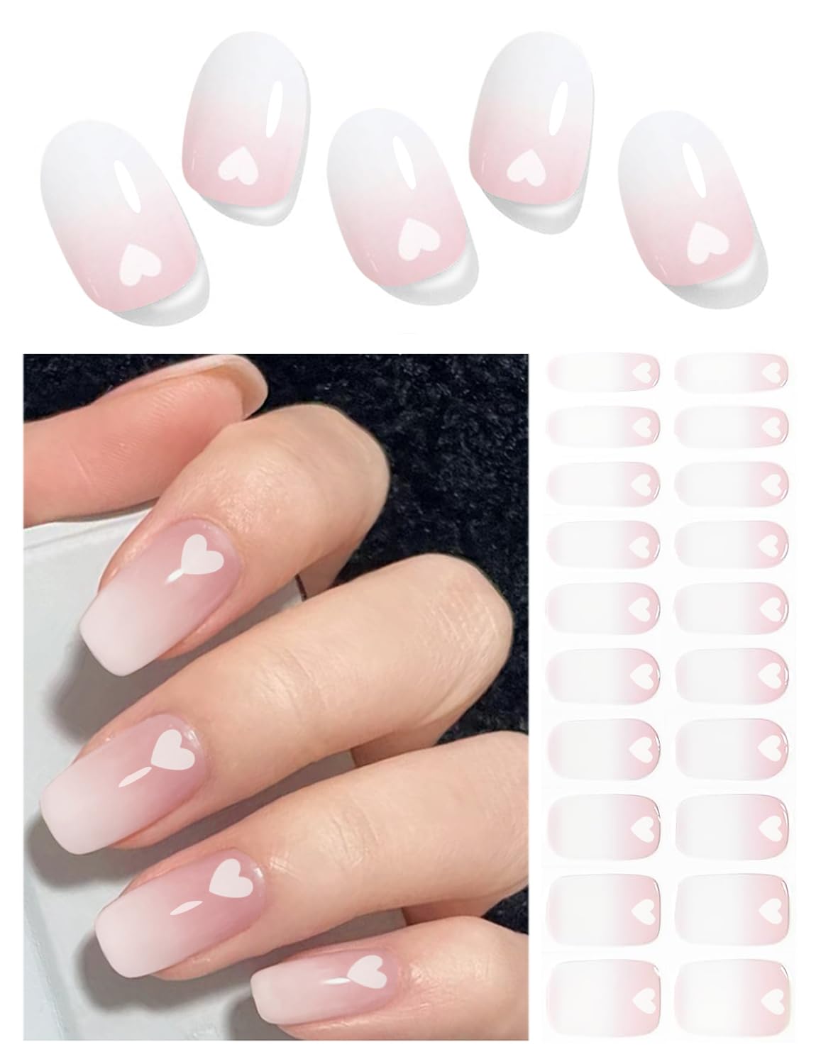 Wahrshei Semi Cured Gel Nail Strips |Gel Polish Nail Wraps | Gel Nail Stickers, UV Light Required-Valentine Style F