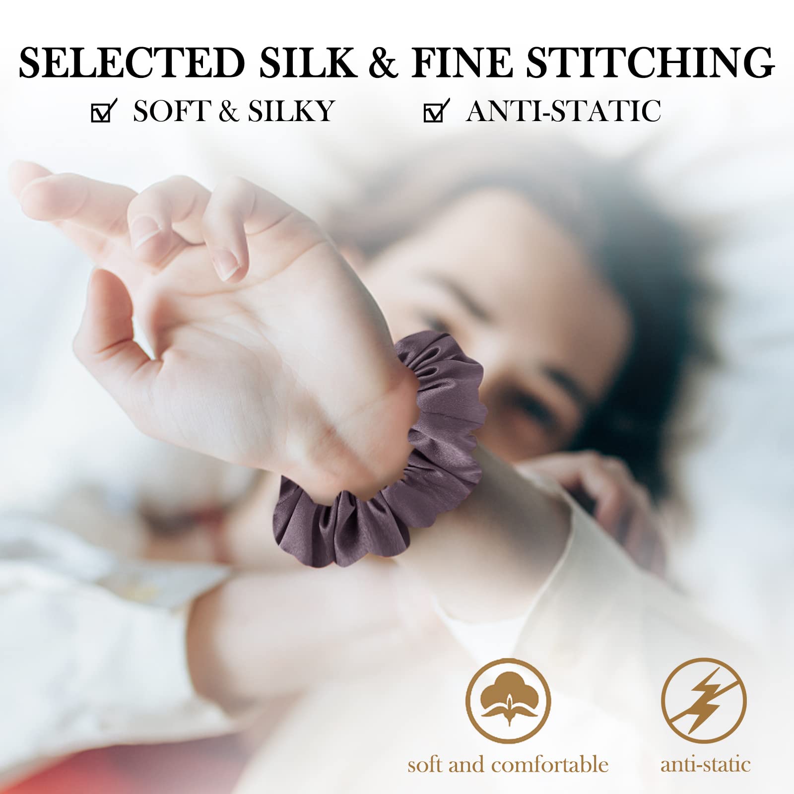 Sobonny Silk Hair Scrunchies, 100% Mulberry Silk Hair Tie, No Damage For Frizz Prevention, Sleep And Night Scrunchie, Hair Acces