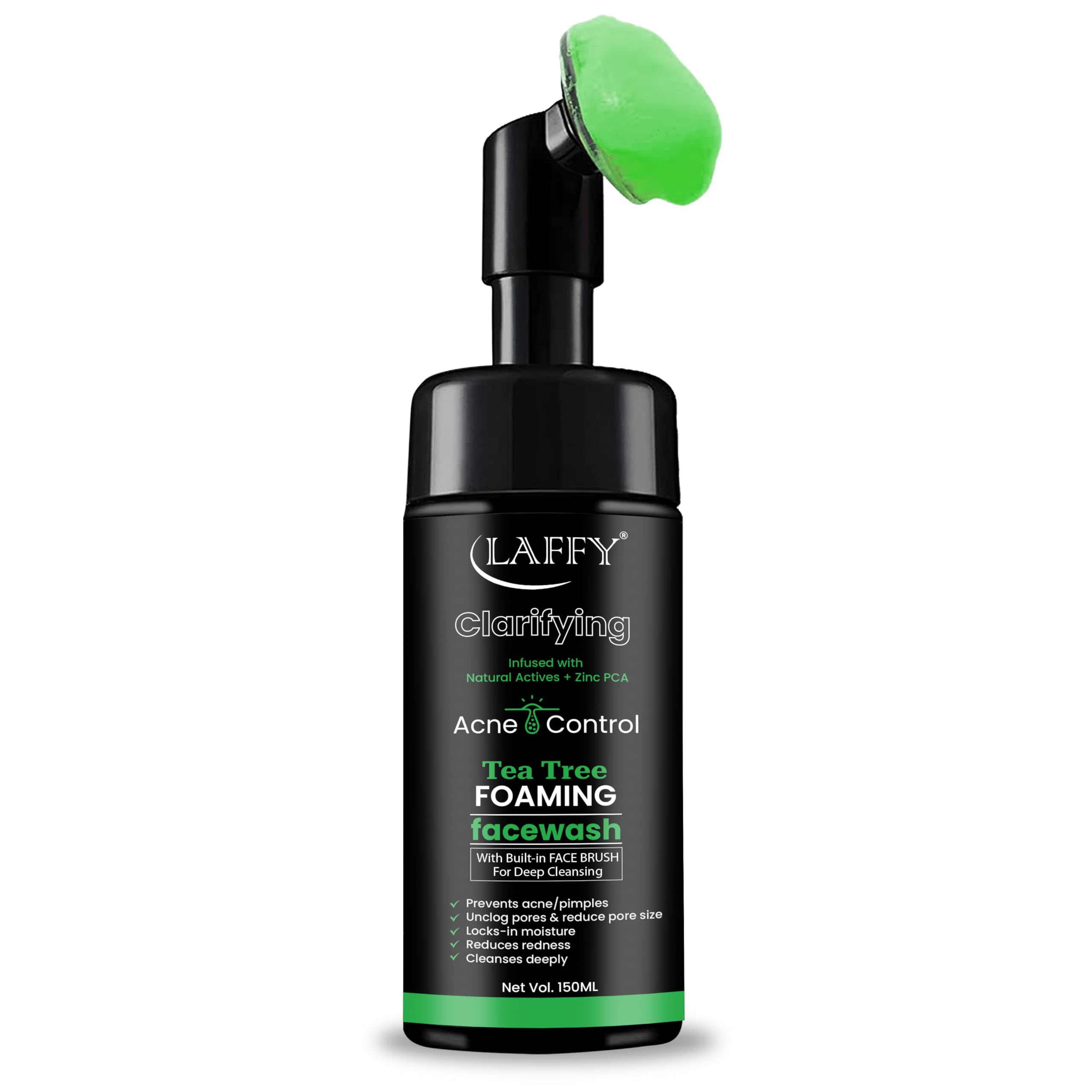 Laffy  Tea Tree Foaming Face Wash With BuiltIn Brush Cleanser For Acne Oil Control & Clear Skin Gentle Daily Foam For All Skin