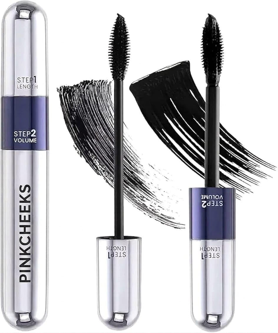 Pinkcheeks 2In1 Dual Ended Waterproof Mascara For Women & Girls | Volumizing & Lengthening Black Mascara | SmudgeProof LongL