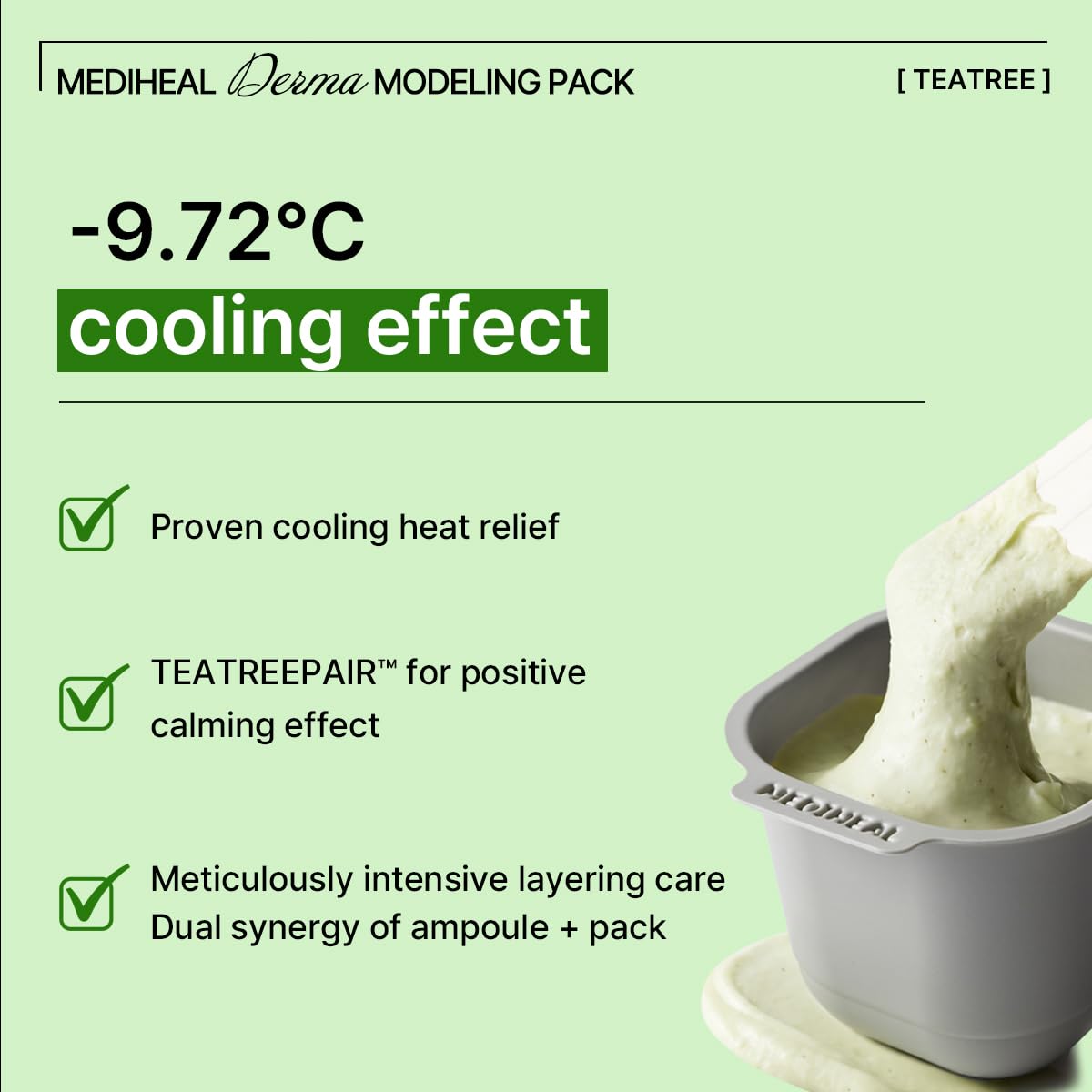 Mediheal Derma Modeling Pack Teatree*2 - Rapid Cooling For Soothing Skin - Easy Diy Home Spa Kits, Hydrating Icy Jelly Mask For