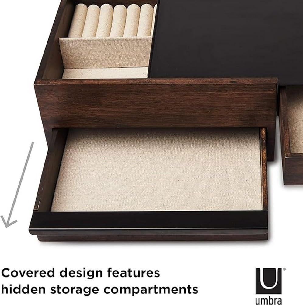 Umbra Stowit Jewelry Box - Modern Keepsake Storage Organizer with Hidden Compartment Drawers for Ring, Bracelet, Watch, Necklace