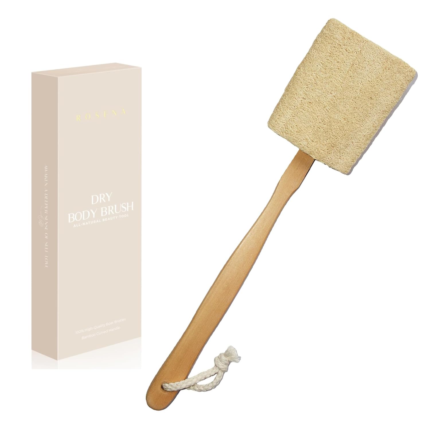 Rosena Natural Exfoliating Loofah Luffa Loofa Bath Brush On A Stick  With Long Wooden Handle Back Brush For Men & Women  Showe