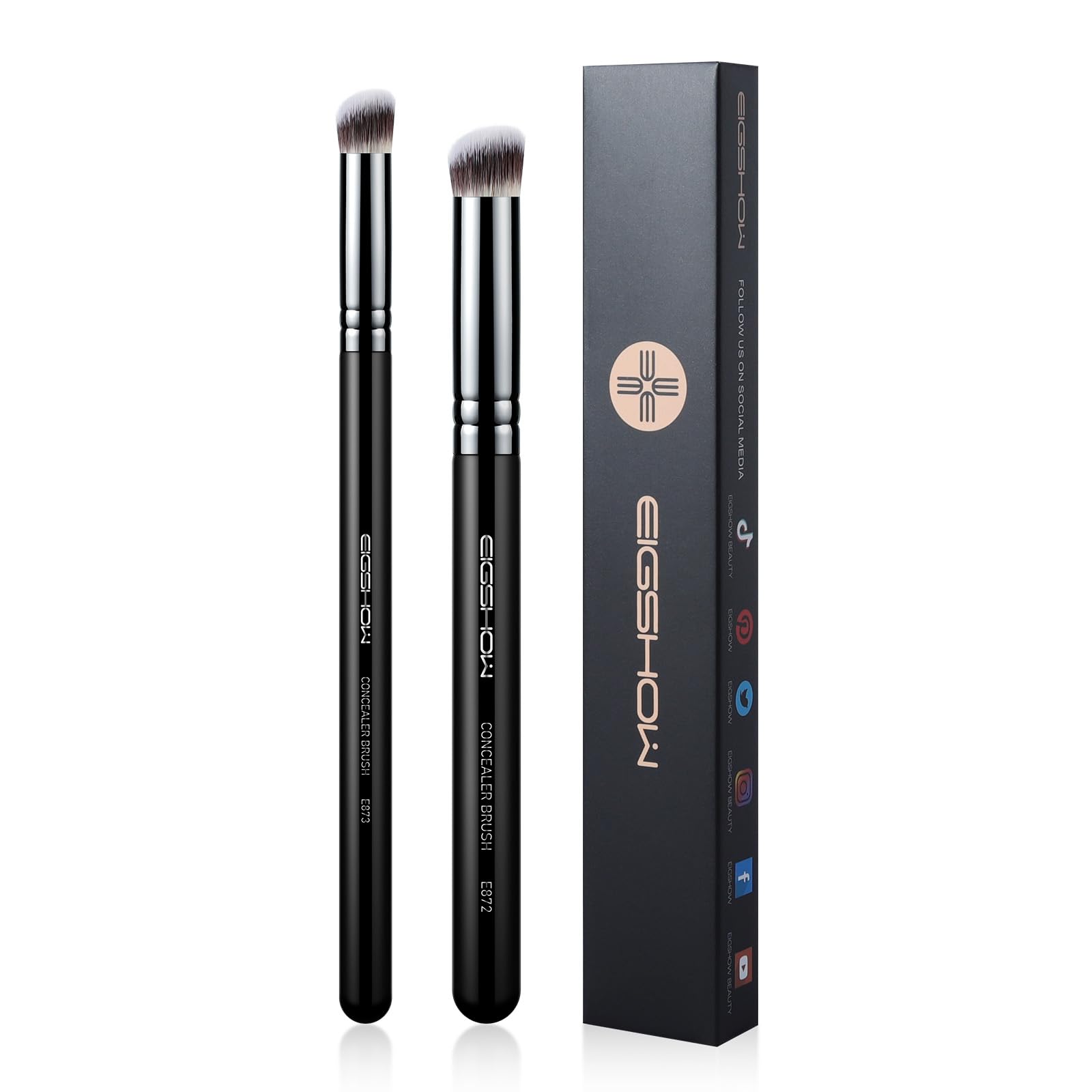 EIGSHOW Concealer Brush, 2Pcs Angled Under Eye Concealer Brush for Concealing, Blending with Liquid Cream Powder (E872&E873)