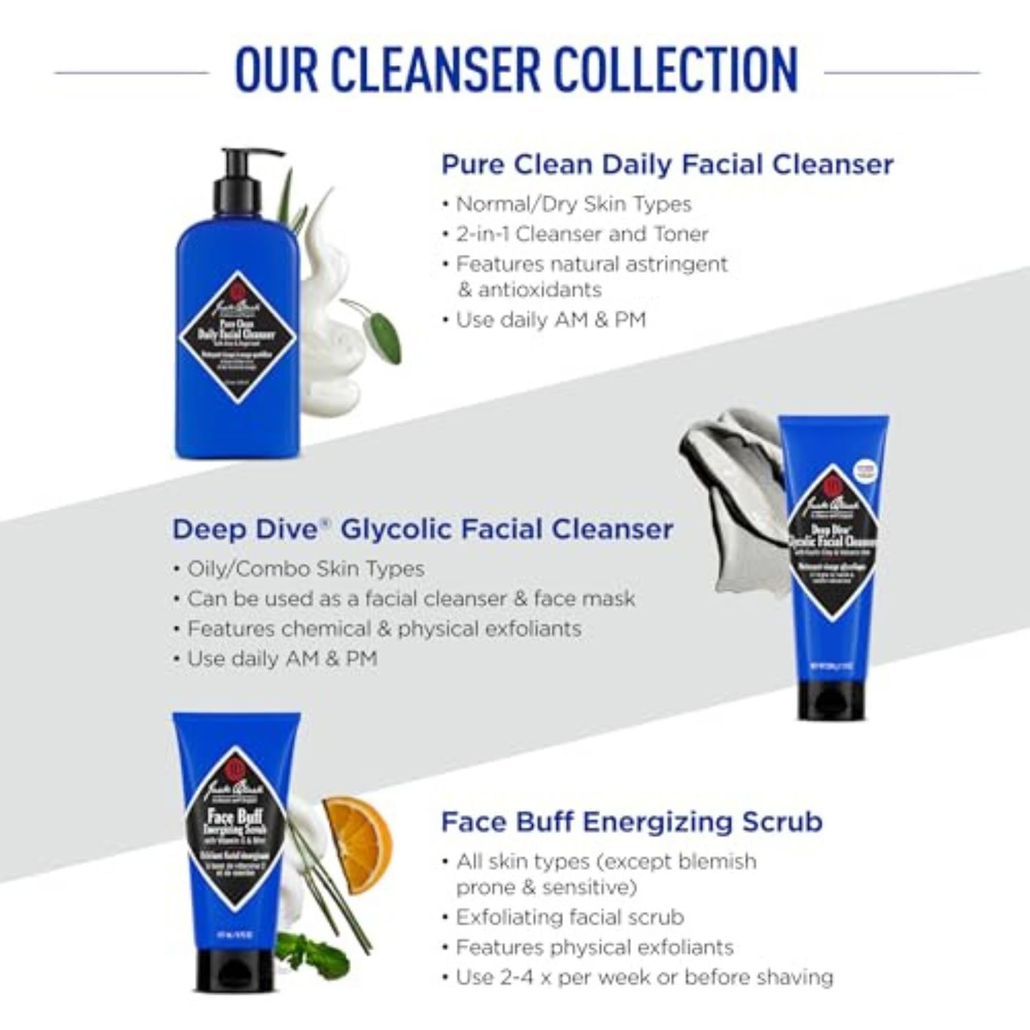 Jack Black - Pure Clean Daily Facial Cleanser, 3, 6 And 16 Fl Oz     2-In-1 Facial Cleanser And Toner, Removes Dirt And Oil, Pur