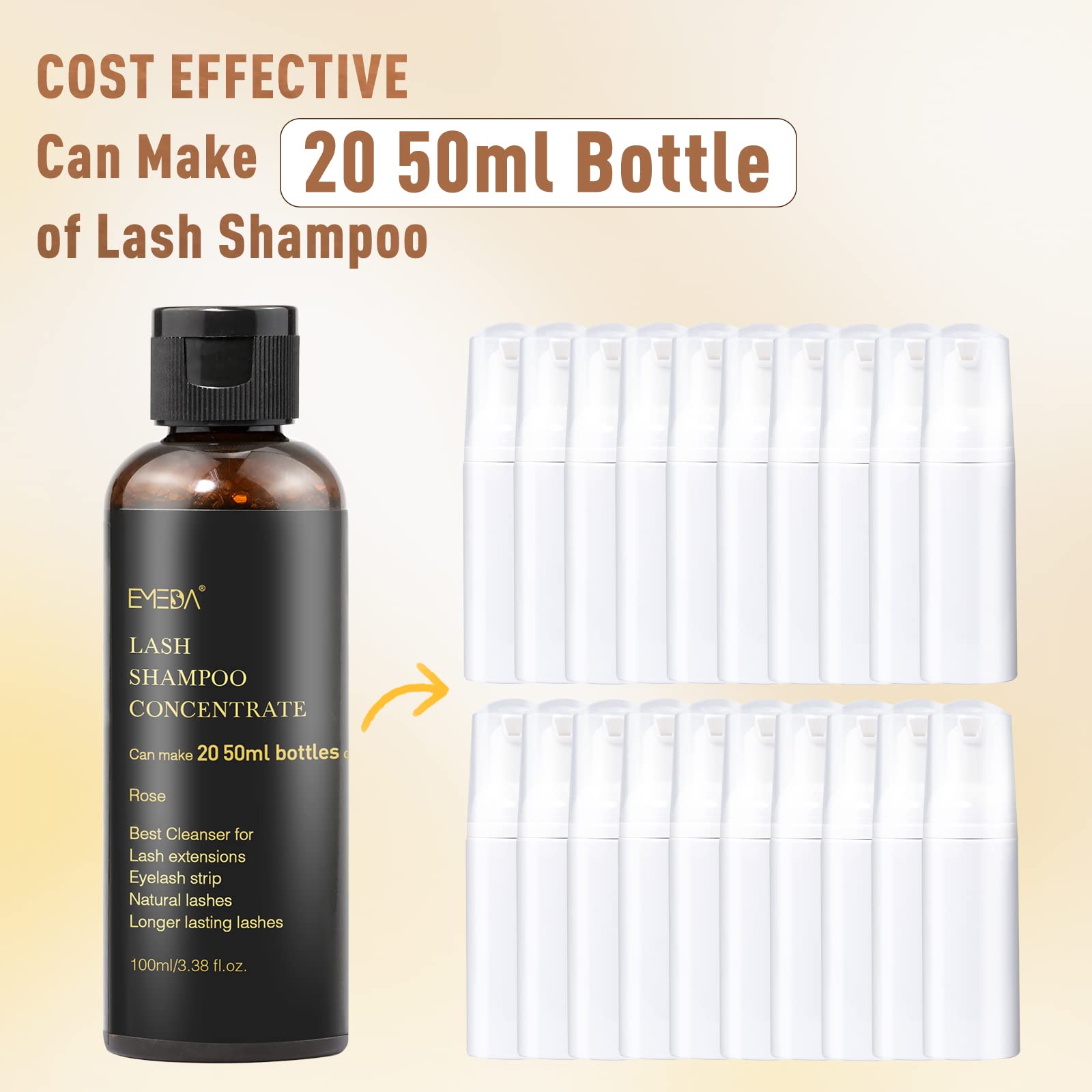 Emeda Lash Shampoo Concentrate For Lash Extensions 100Ml Eyelash Extension Cleanser Concentrate Bulk Liquid Kit With Brush Bottl