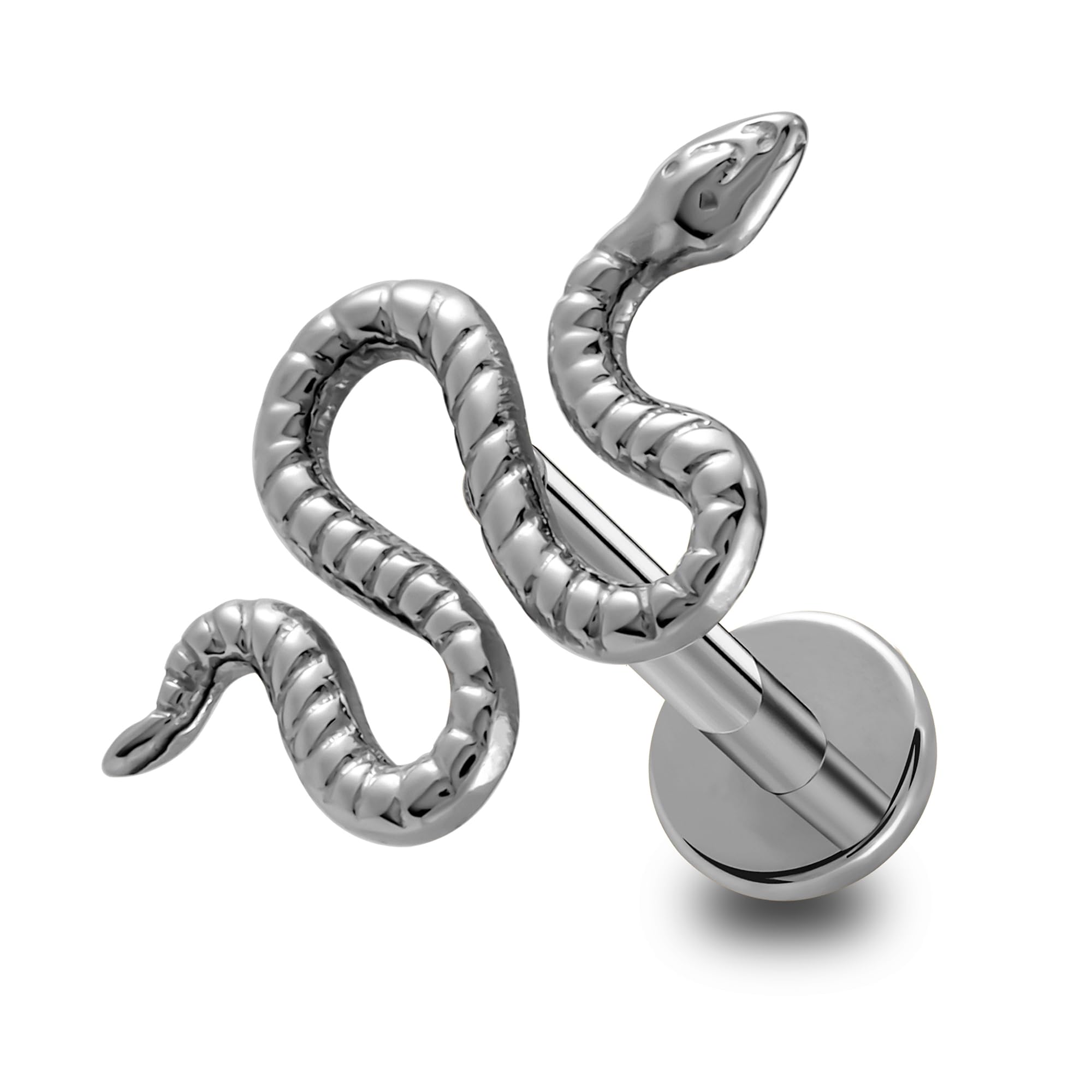 FINE4U 16G Snake Piercing Jewelry for Flat, Helix - ASTM F136 Titanium Hypoallergenic Cartilage Earring, Internally Threaded Nic