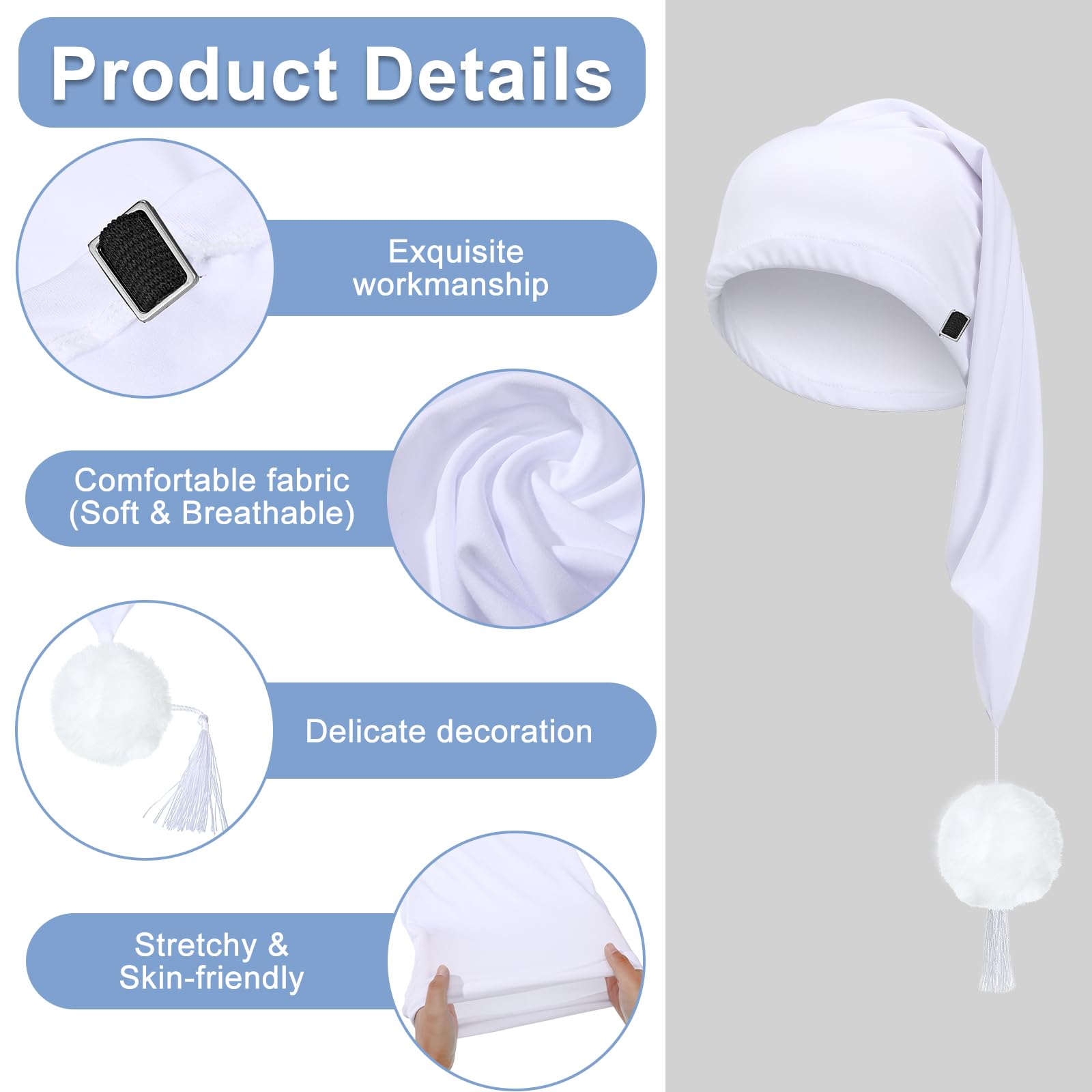 Geyoga 2 Pcs Silk Night Sleeping Cap Men Adjustable Stocking Cap Drawstring Night Sleeping Cap With Pom Ball For Daily Use (Whit