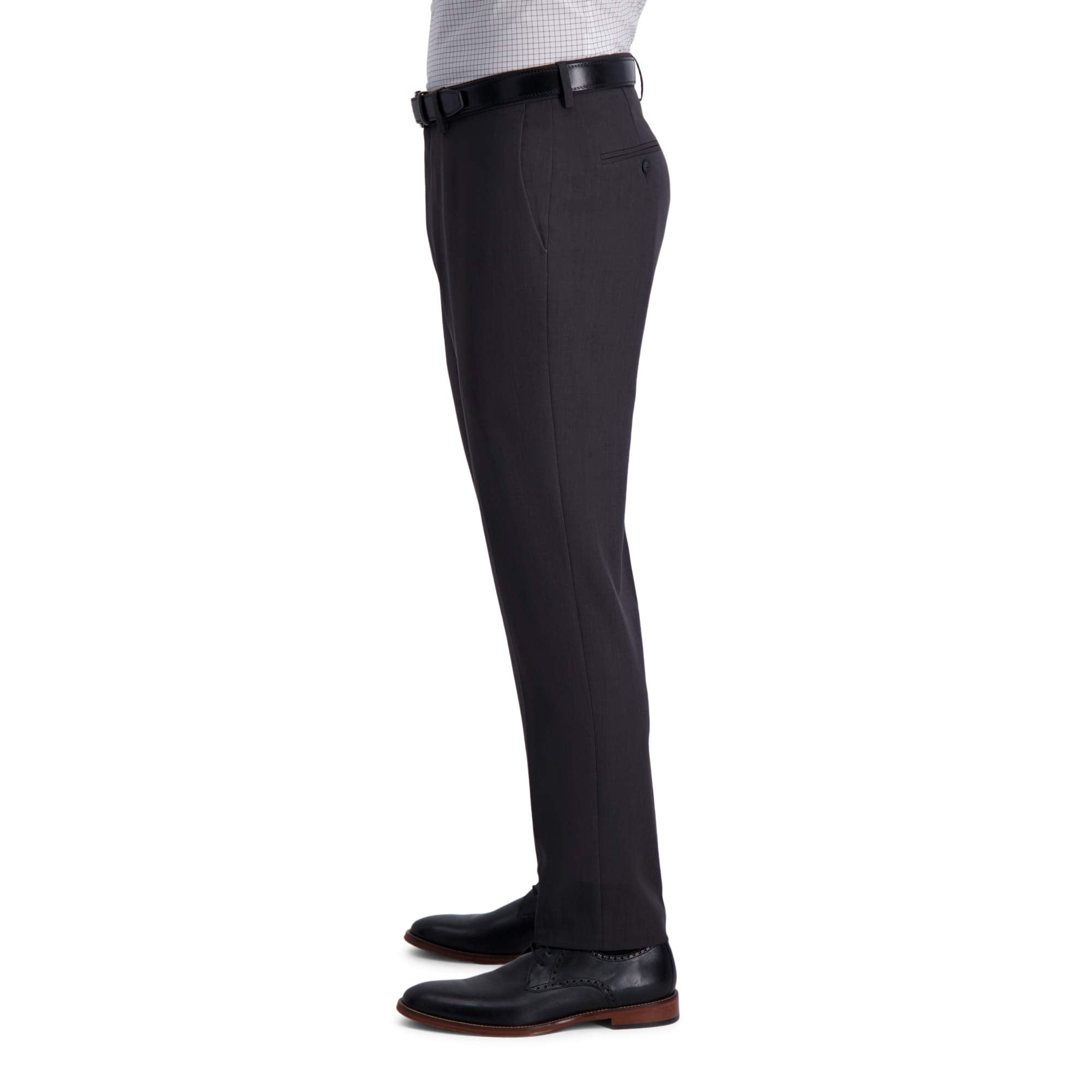 Haggar Mens Premium comfort Dress Slim Fit Flat Front Pant, Deep grey, 34W x 32L