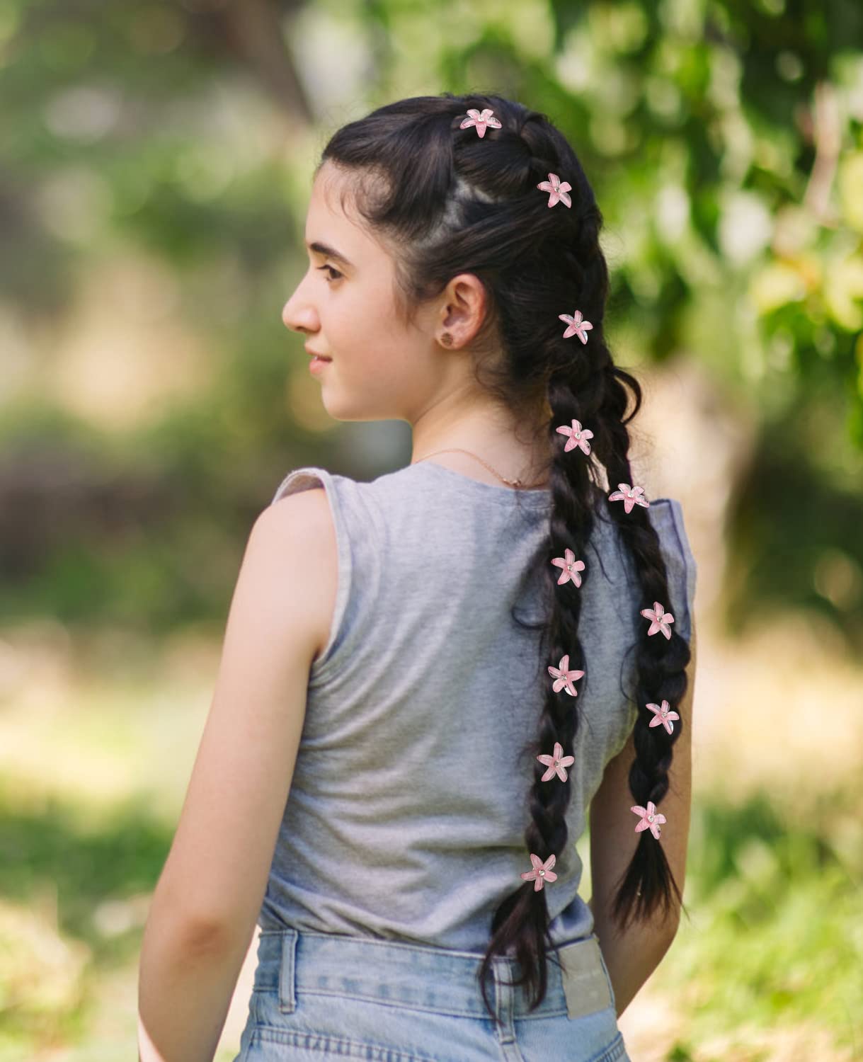 Wecoe 20 Pcs Small Pink Flower Hair Clips Girls Cute Hair Clips Bling Tiny Mini Hair Clips Decorative Hair Clips Kids Baby Toddl