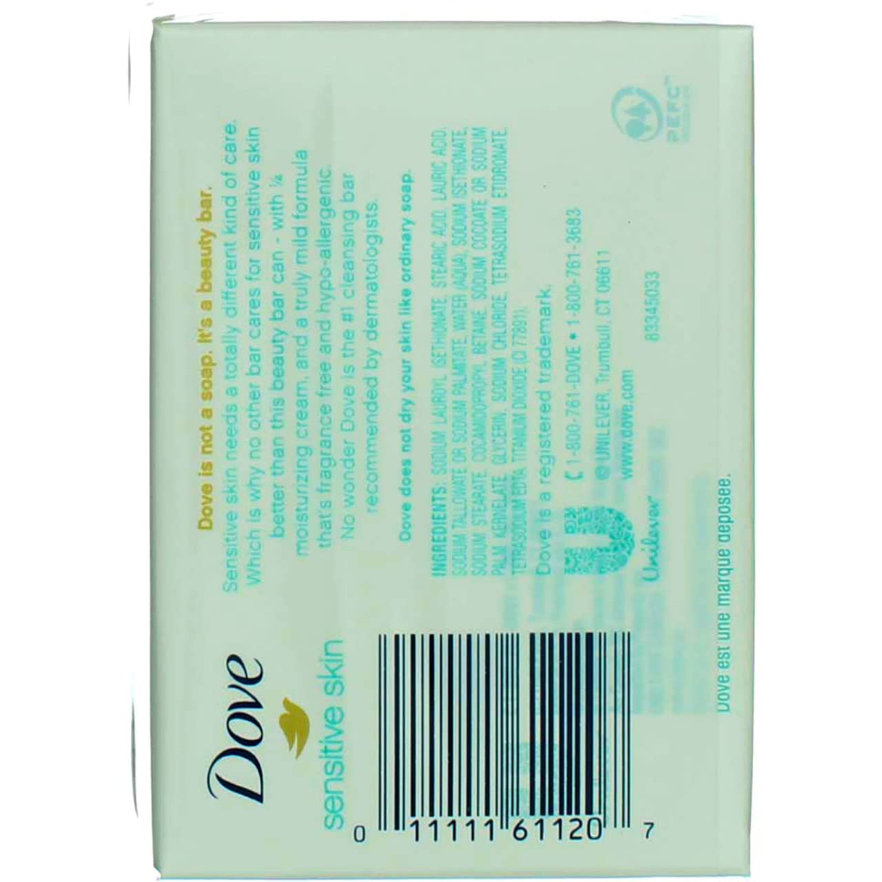 Dove Sensitive Skin Beauty Bar Soap, Unscented, 4 Oz, 2 Ct (4 Pack) (Bundle)