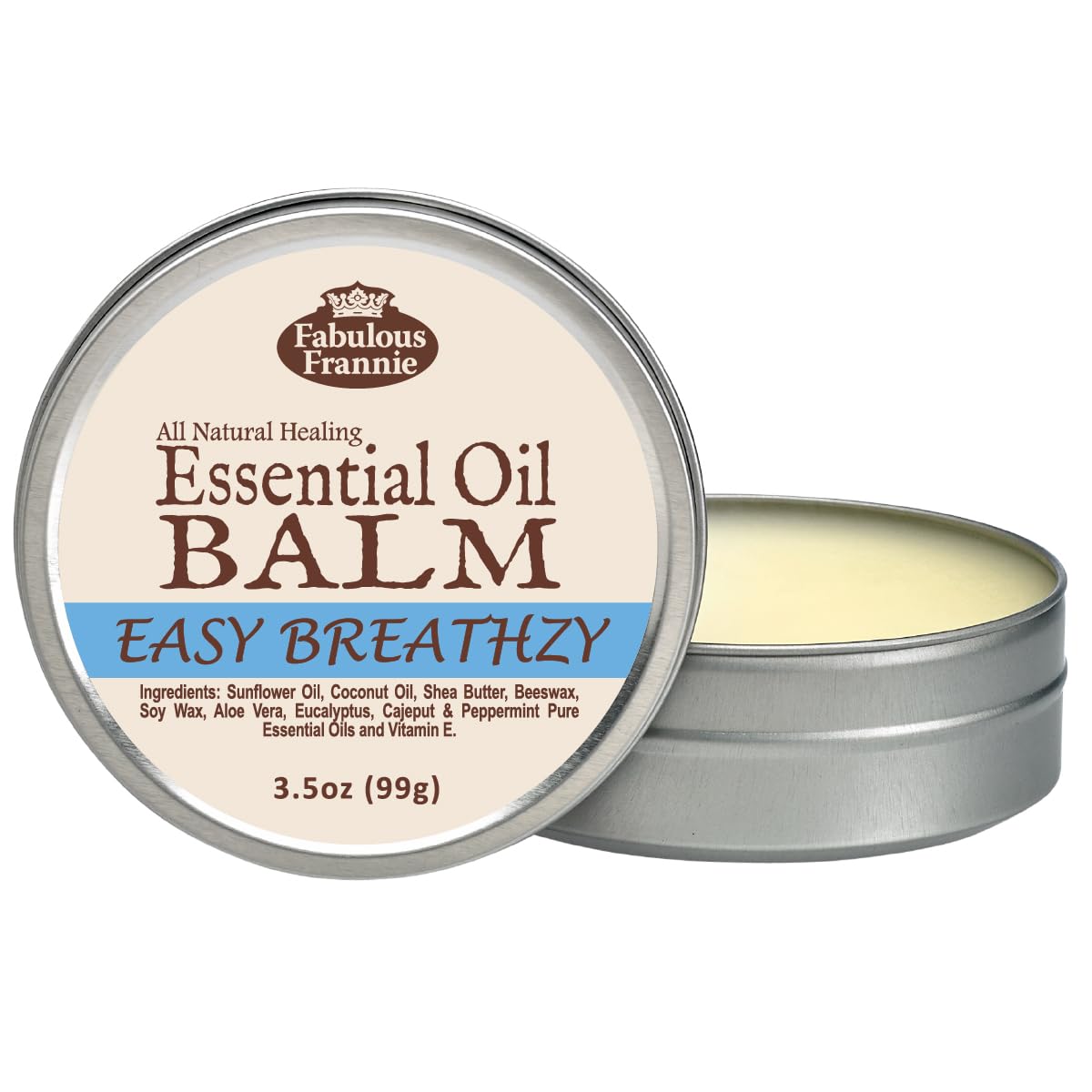 Fabulous Frannie Easy Breathzy All Natural Essential Oil Healing Balm made with Sunflower Oil, Coconut Oil, Shea Butter, Beeswax