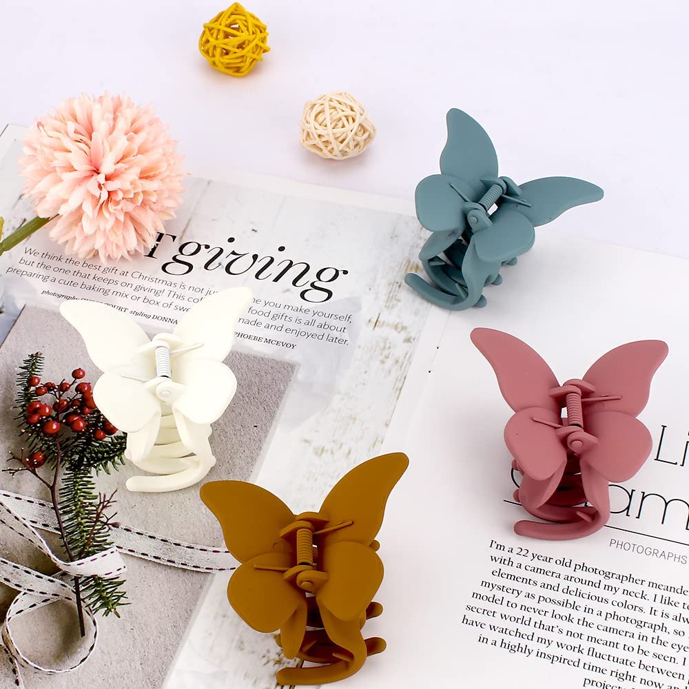 ATODEN Butterfly Hair Clips Butterfly Clips Hair Claw Clips for Girls 2.6'' Hair Clips for Women 4Pcs Claw Clip Matte Hair Claws