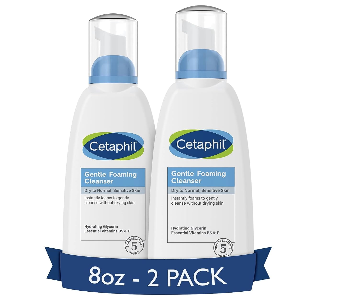Cetaphil Oil Free Gentle Foaming Cleanser For Dry To Normal, Sensitive Skin, 8Oz Pack Of 2, Made With Glycerin And Vitamins B5 A