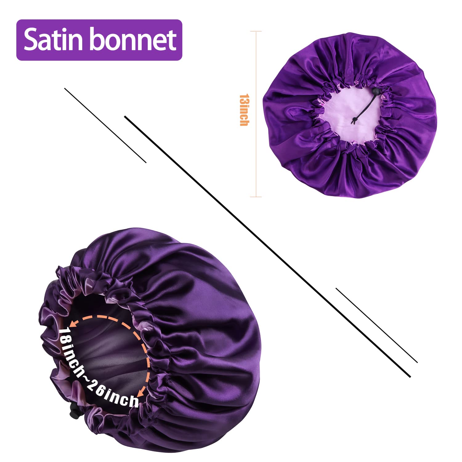 Satin Bonnet Silk Bonnet For Curly Hair Bonnet Braid Bonnet For Sleeping Bonnets For Women Large Double-Layer Adjustable Purple