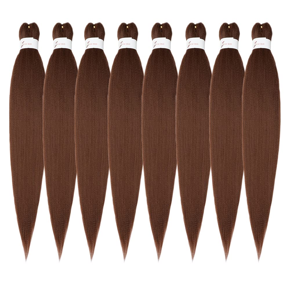 Showcoco Easy Braid Pre Stretched Braiding Hair Auburn Brown 42 Inch Yaki Texture Easy Crochet Braids 8 Packs Hot Water Setting