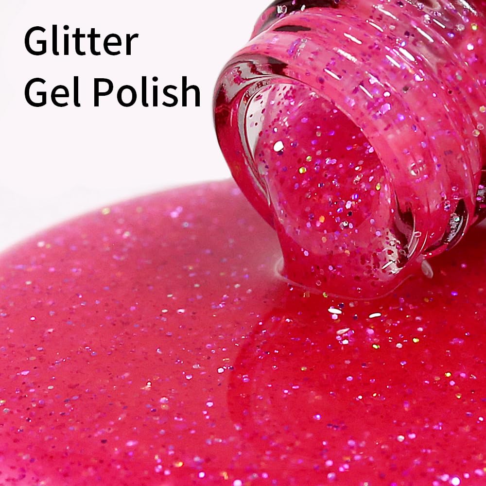 Firedeep Pink Glitter Gel Nail Polish 16Ml Big Bottles Sparkly Iridescent Glitter Uv/Led Soak Off Gel Polish For Nail Art Manicu
