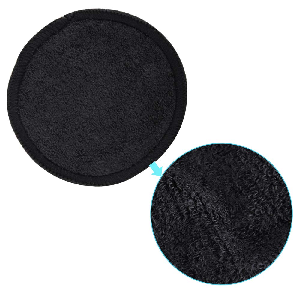 Siquk 24 Pieces Reusable Cotton Rounds Black Makeup Remover Pads Layers Washable Organic Bamboo Cleansing Cloth Pads With Laundr