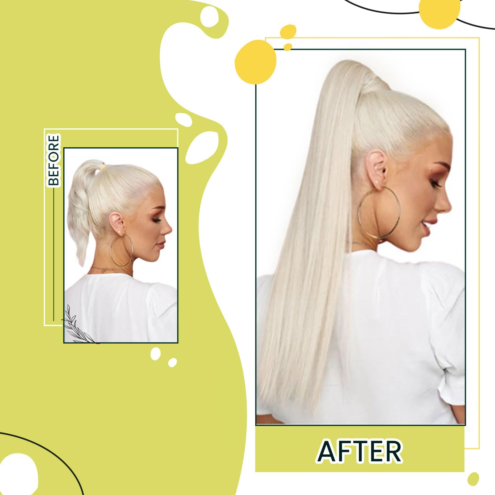 Runature Blonde Ponytail Extensions Human Hair 14 Inch Straight Ponytail Human Hair Extensions With Magic Paste Ice Blonde Clip