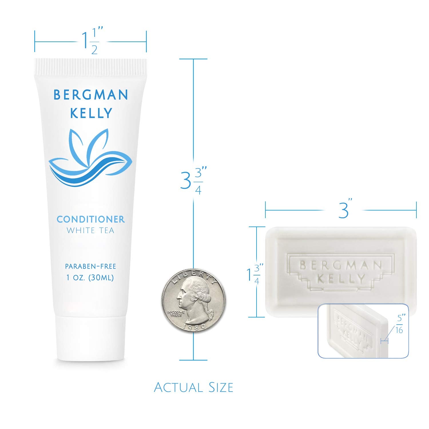 Bergman Kelly Rectangular Sanitary Soap Bars, Shampoo & Conditioner 3-Piece Set (1 Oz Each, 150 Pc, White Tea), Delight Guests W