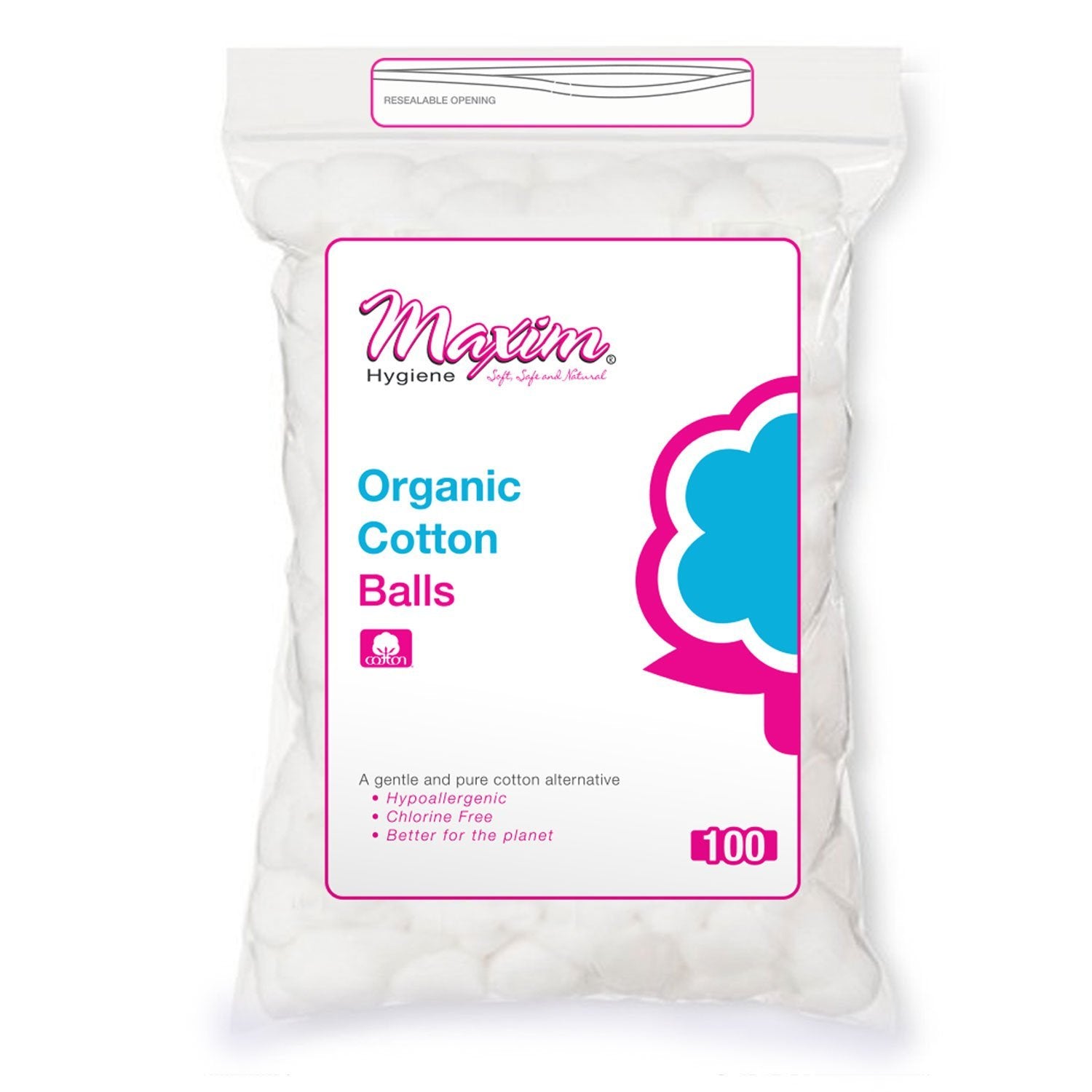 Organic Cotton Balls By Maxim (100 Count): Hypoallergenic 100% Natural White Cotton For Sensitive Skin - Chlorine Free, Chemical