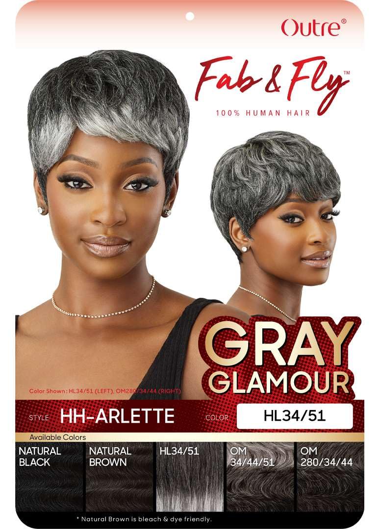 Outre Fab & Fly Full Cap Wig Gray Glamour - Human Hair - Arlette (HL34/51)