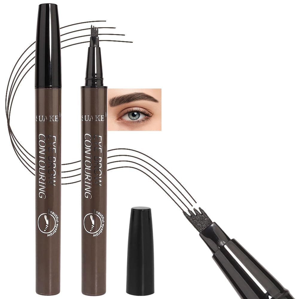 Kaely 2Pcs Magical Precise Waterproof Brow Pen,Suake Eyebrow Contouring Pen,4 Tip Eye Brow Pencils for Women Makeup,lapiz de cej