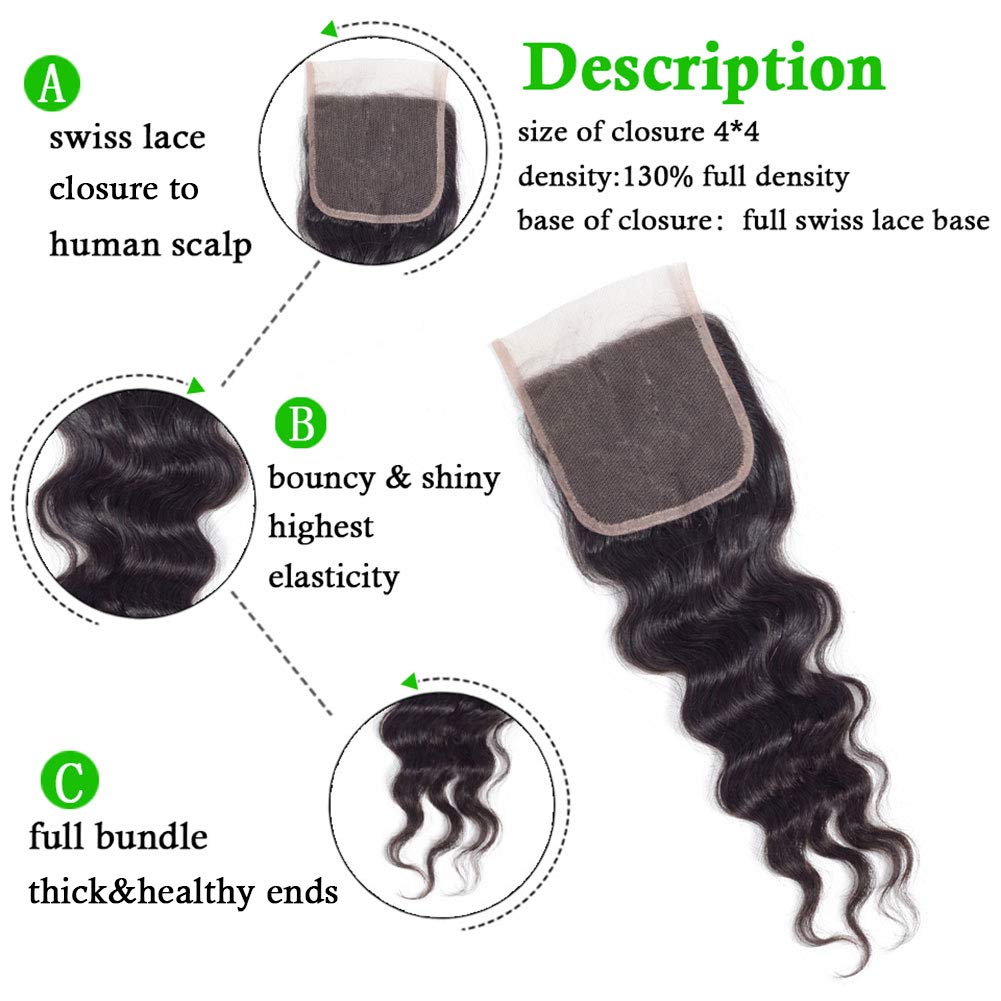 12A Grade Brazilian Virgin Hair Loose Wave 3 Bundles With Closure (12 14 16+10''Closure) 100% Unprocessed Virgin Brazilian Remy