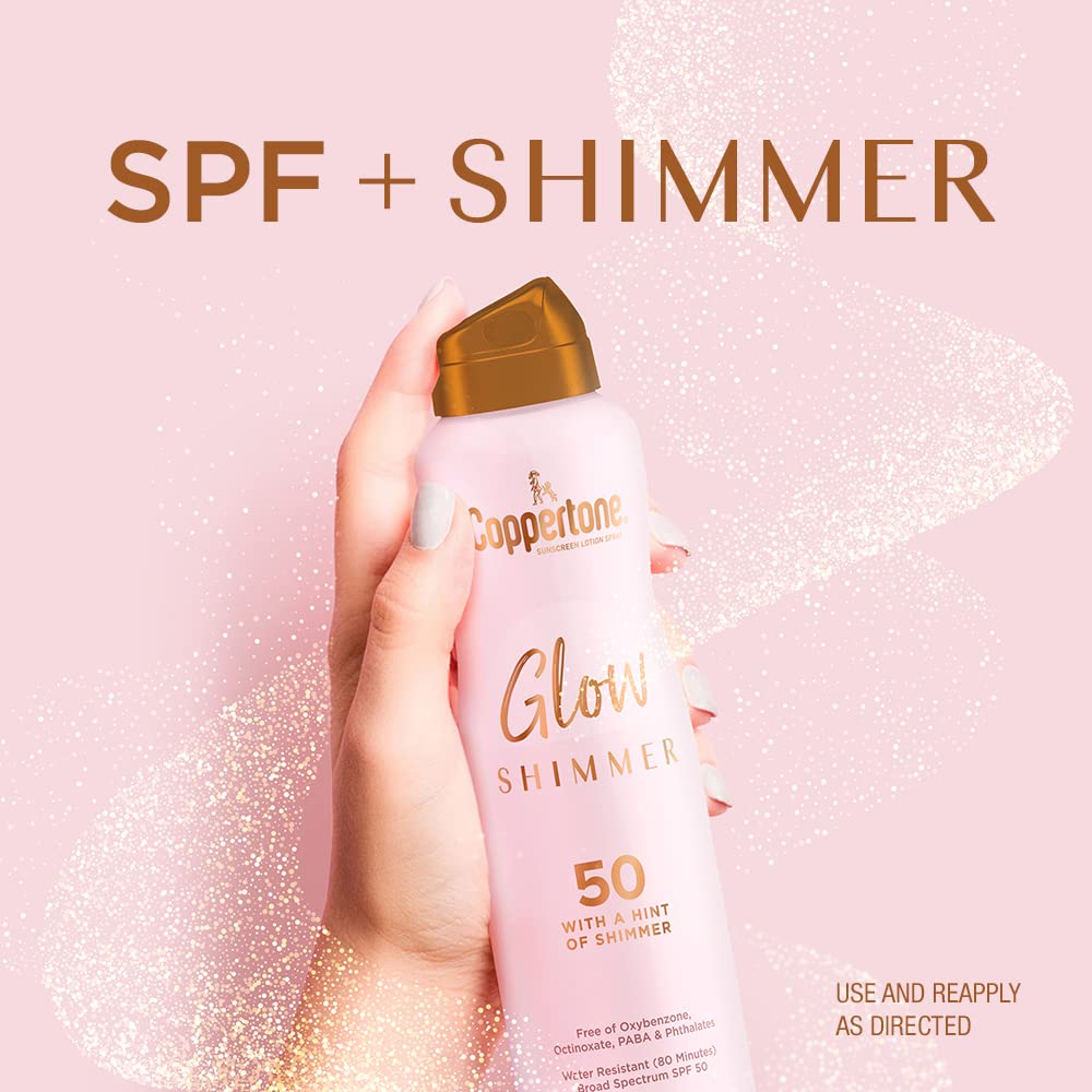Coppertone Glow With Shimmer Sunscreen Spray, Water Resistant , Broad Spectrum, Spf 50, 5 Oz