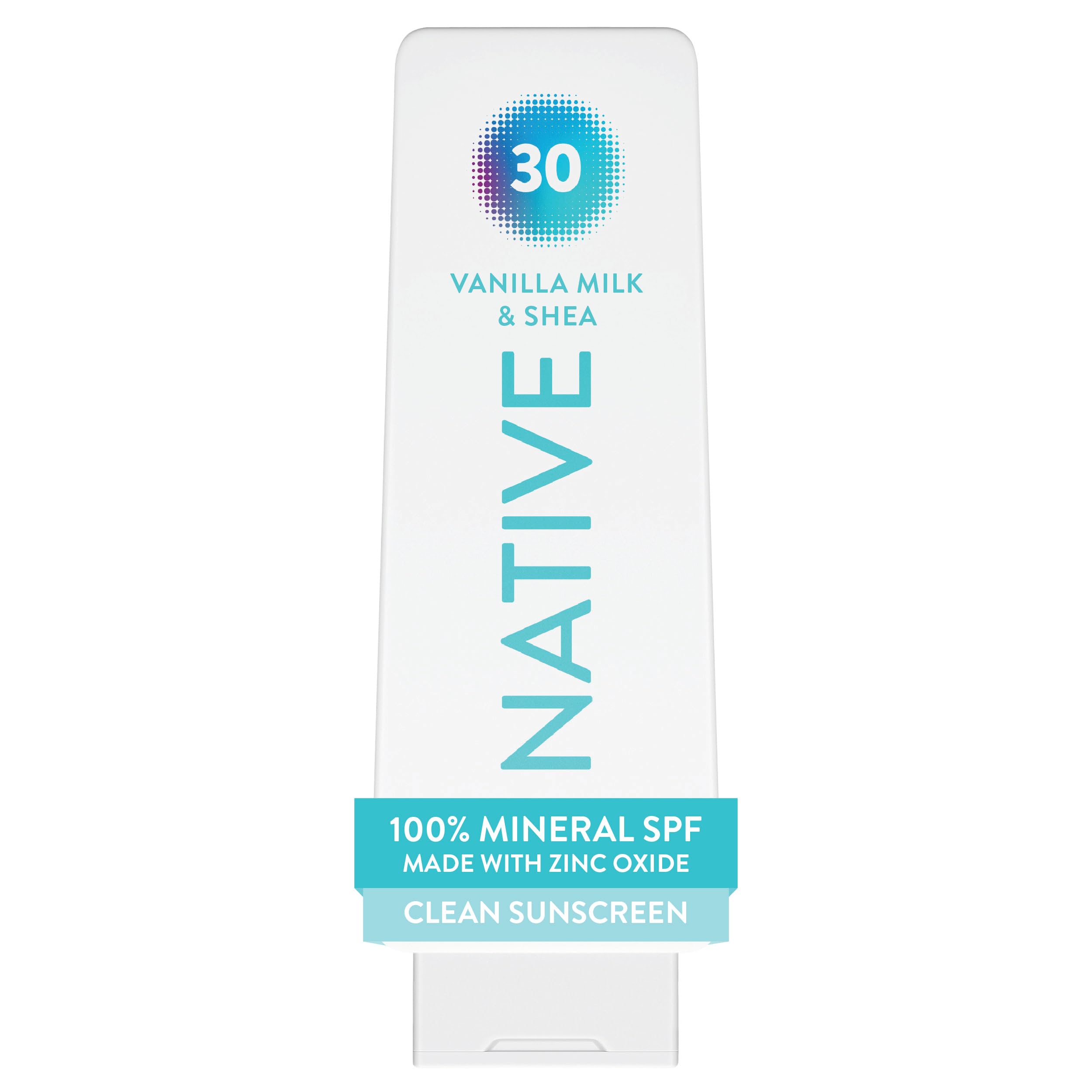 Native Mineral Sunscreen Lotion SPF 30, Vanilla Milk & Shea Scent, with 100% Mineral Zinc Oxide for Face & Body, Hawaii Complian
